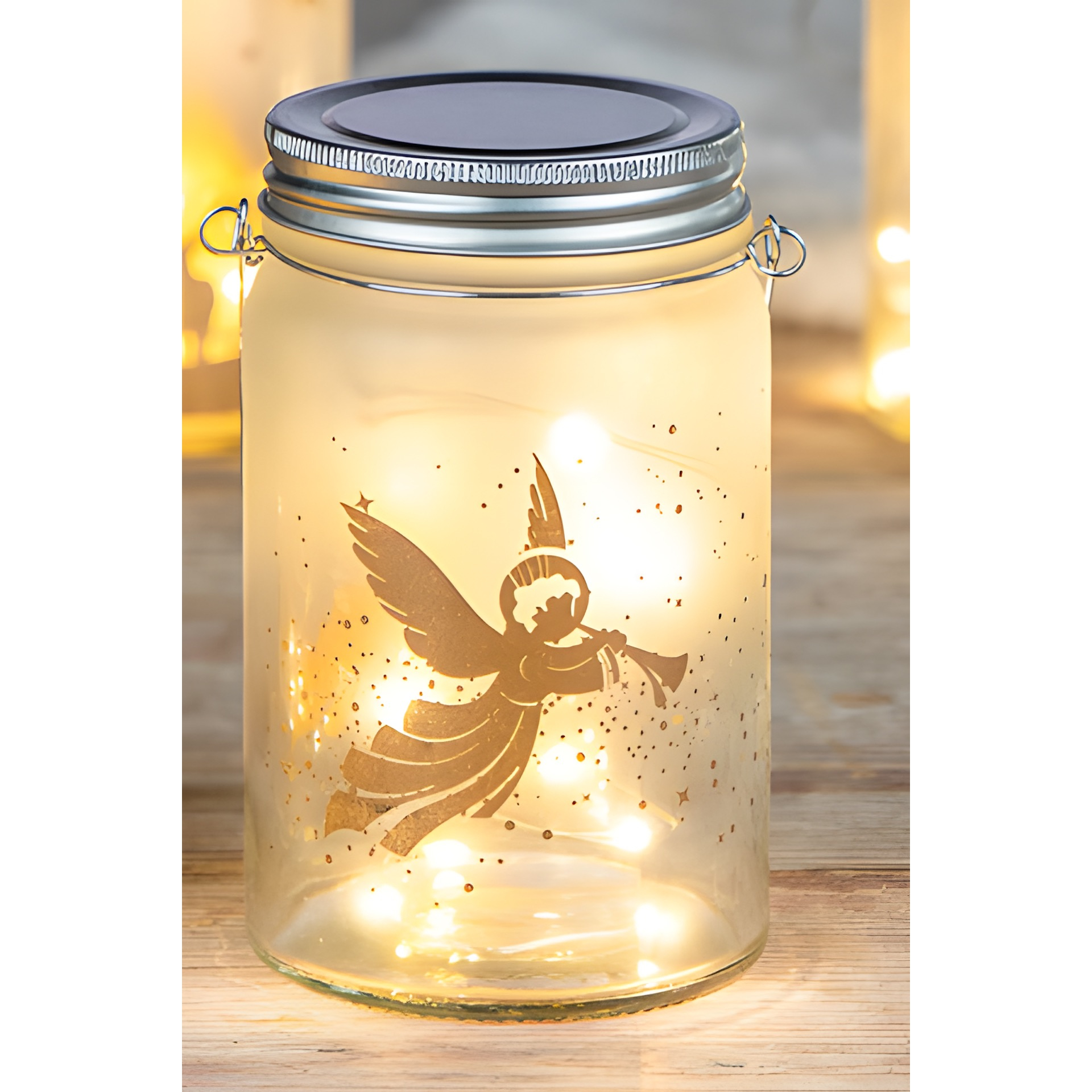 Deko-Glas 'Engel' mit Drahthenkel 14,5 cm, 10 LEDs