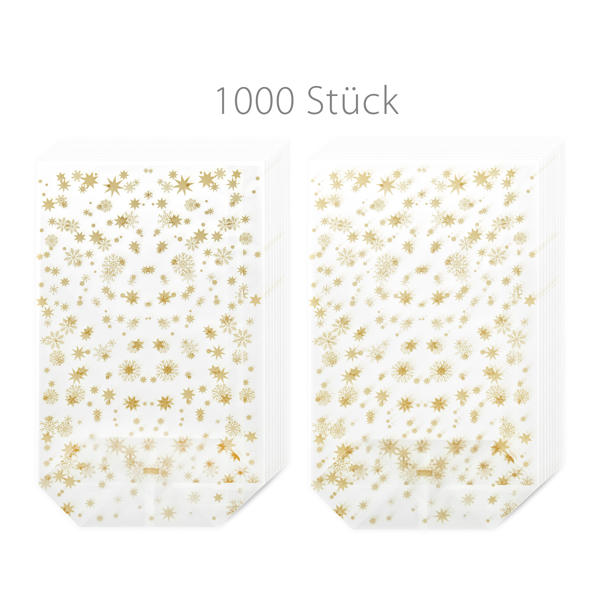 Kreuzbodenbeutel 'Sterne' gold 180 x 290 mm, 1000 Stück
