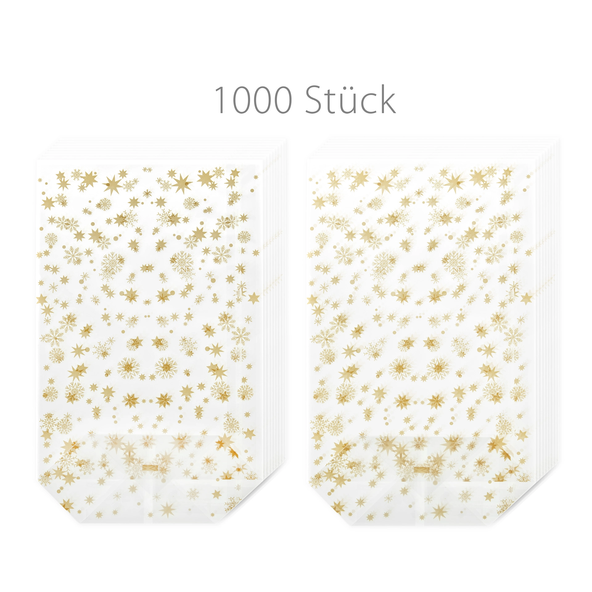 Kreuzbodenbeutel 'Sterne' gold 180 x 290 mm, 1000 Stück
