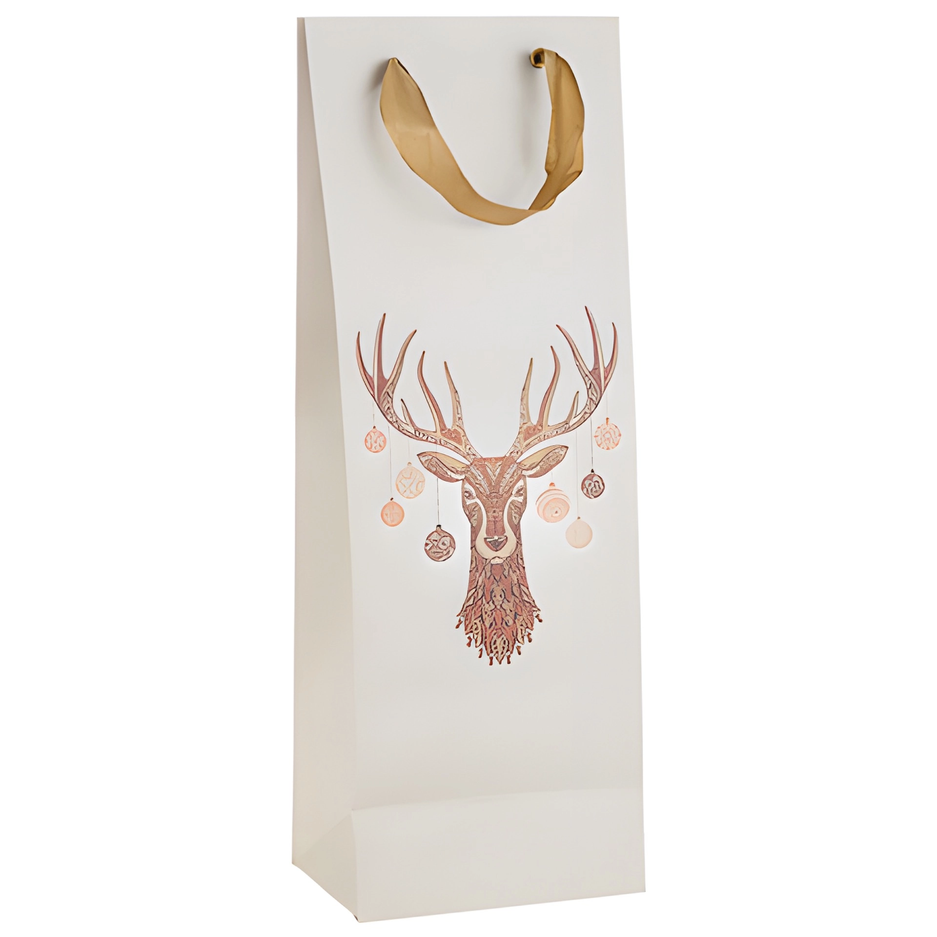Flaschentasche 'Hirsch' creme, 12 x 10 x 36 cm