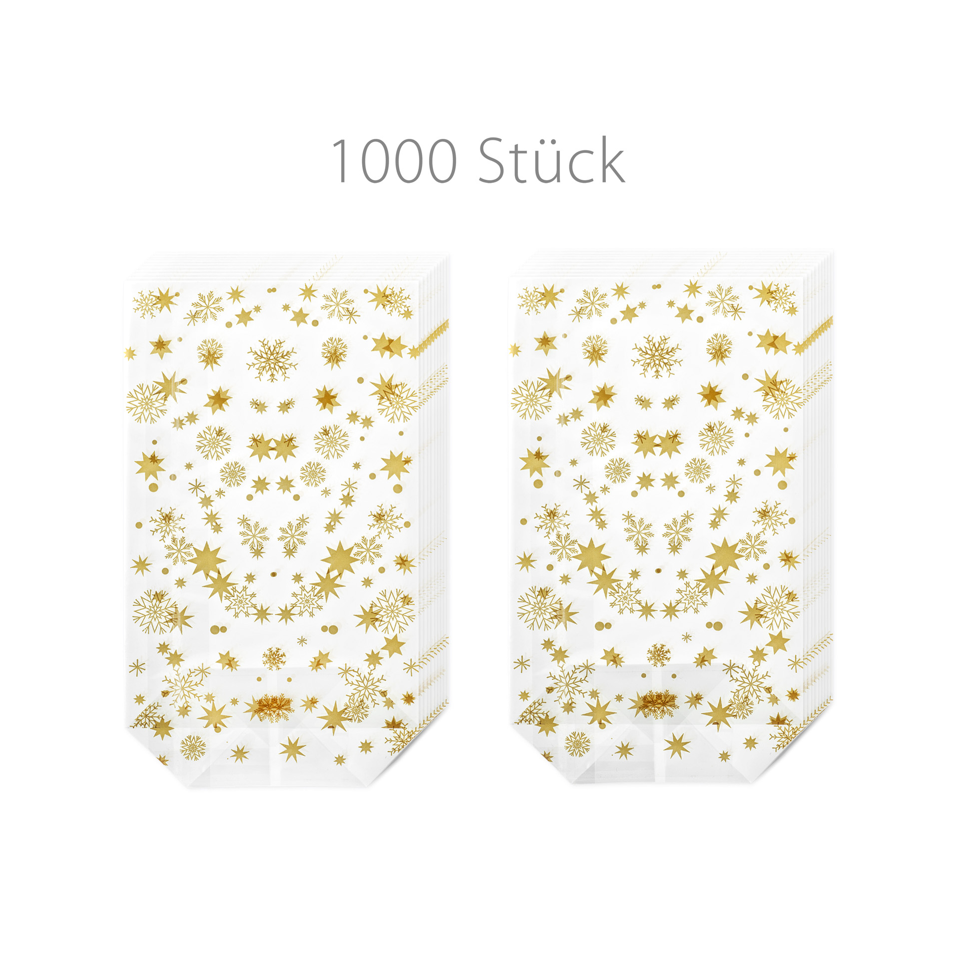 Kreuzbodenbeutel 'Sterne' gold 115 x 190 mm, 1000 Stück