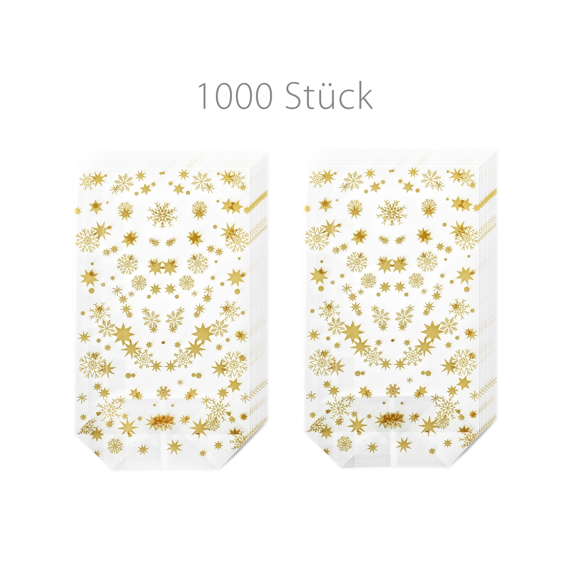 Kreuzbodenbeutel 'Sterne' gold 115 x 190 mm, 1000 Stück