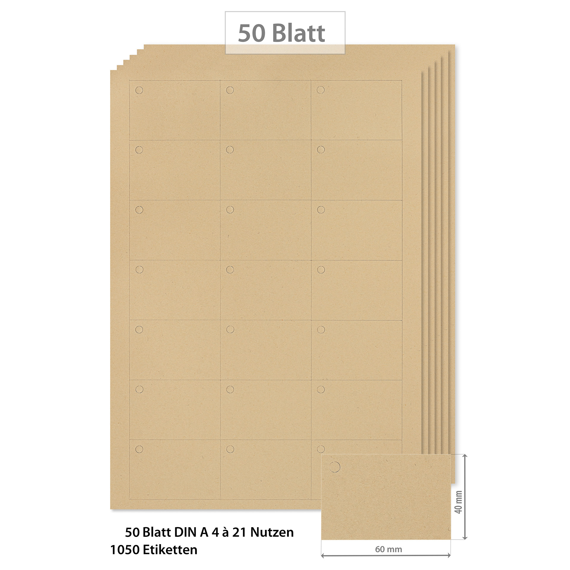 Anhängeetiketten 60x40 mm beigebraun - 50 Blatt A4