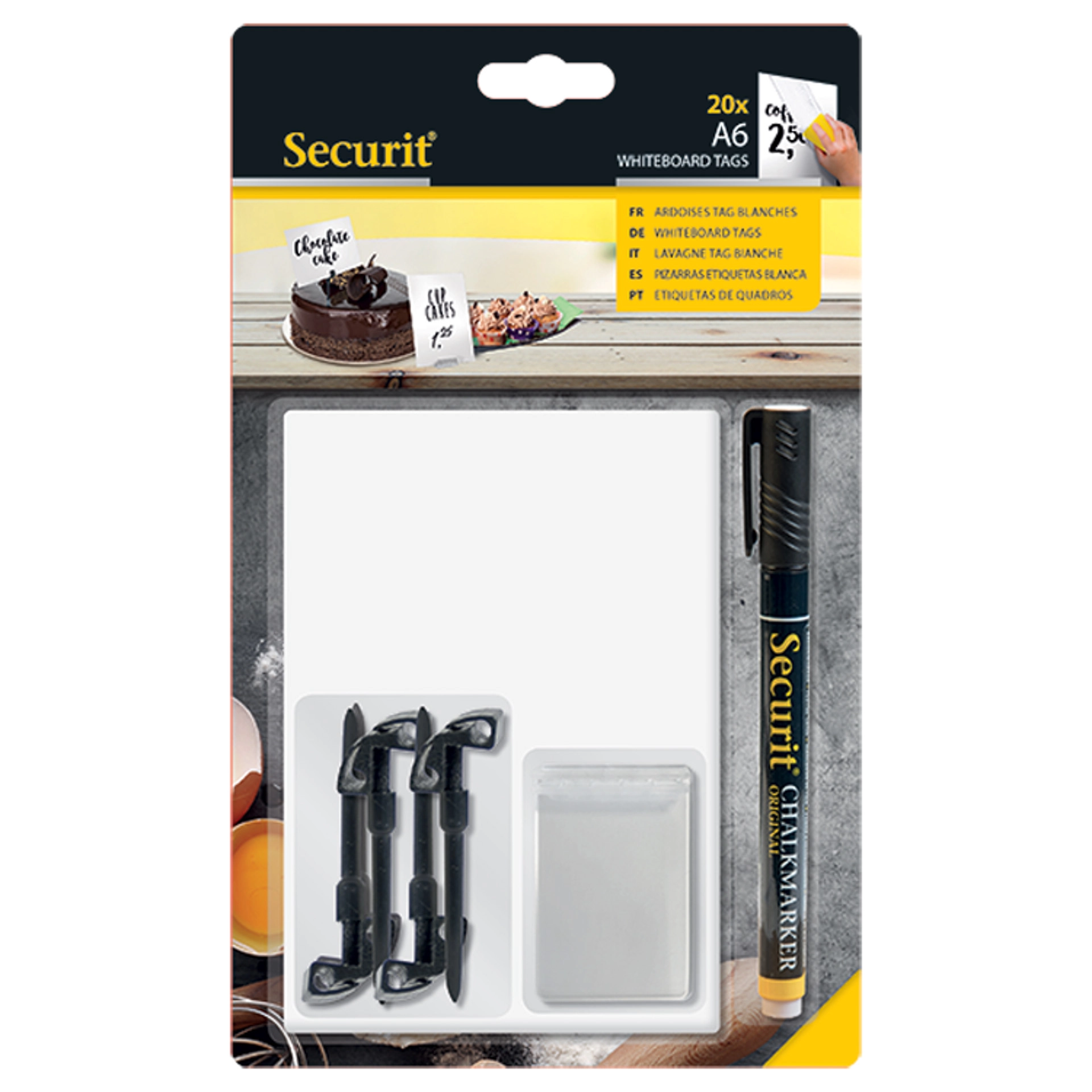 Kreidetafel A6 weiß, 20 Stück mit Zubehör