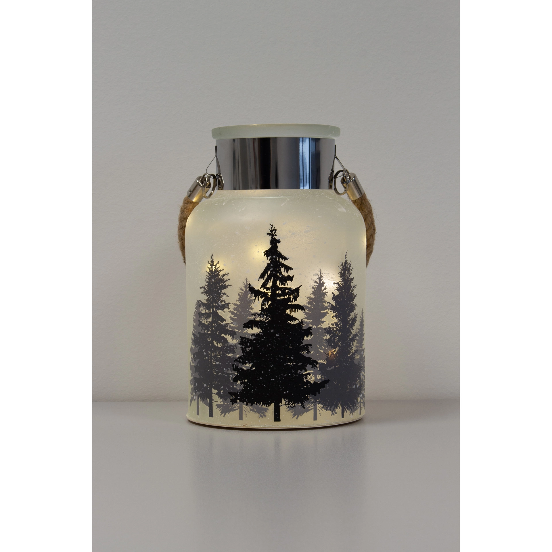 Deko-Glaslampe 'Tannenwald im Schnee' 24 cm, 10 LEDs