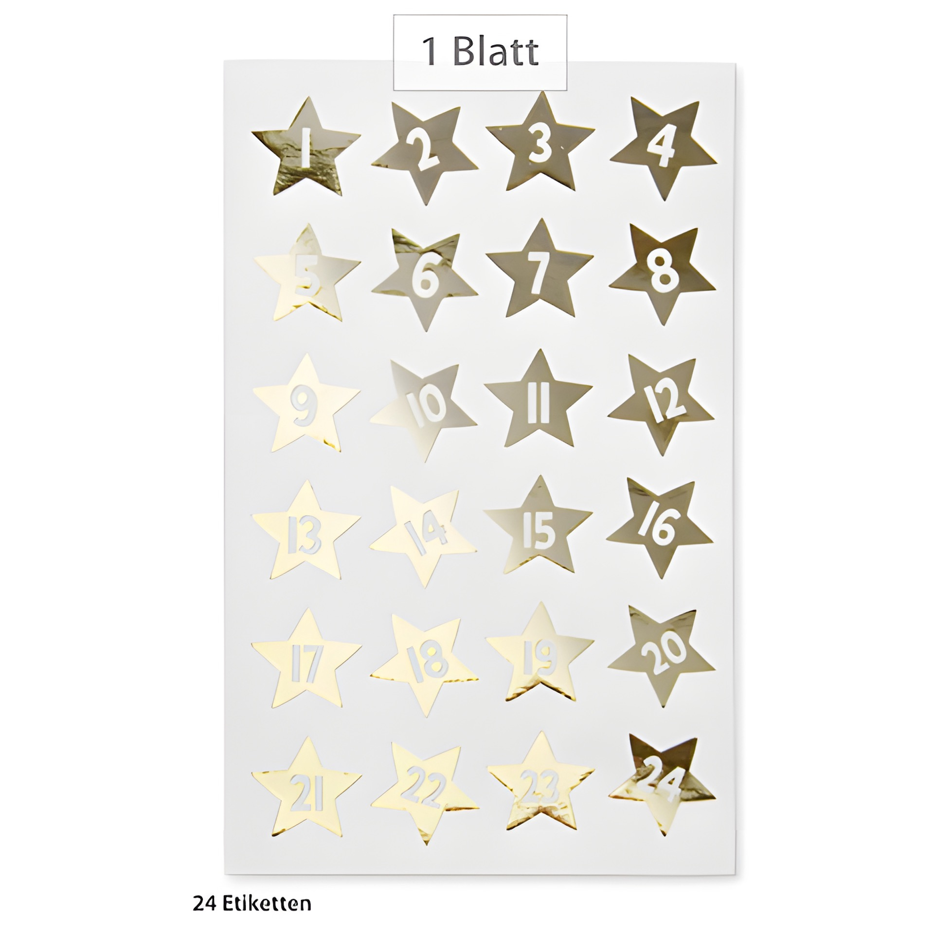 Adventskalender-Zahlen Sterne gold, 24 Stück