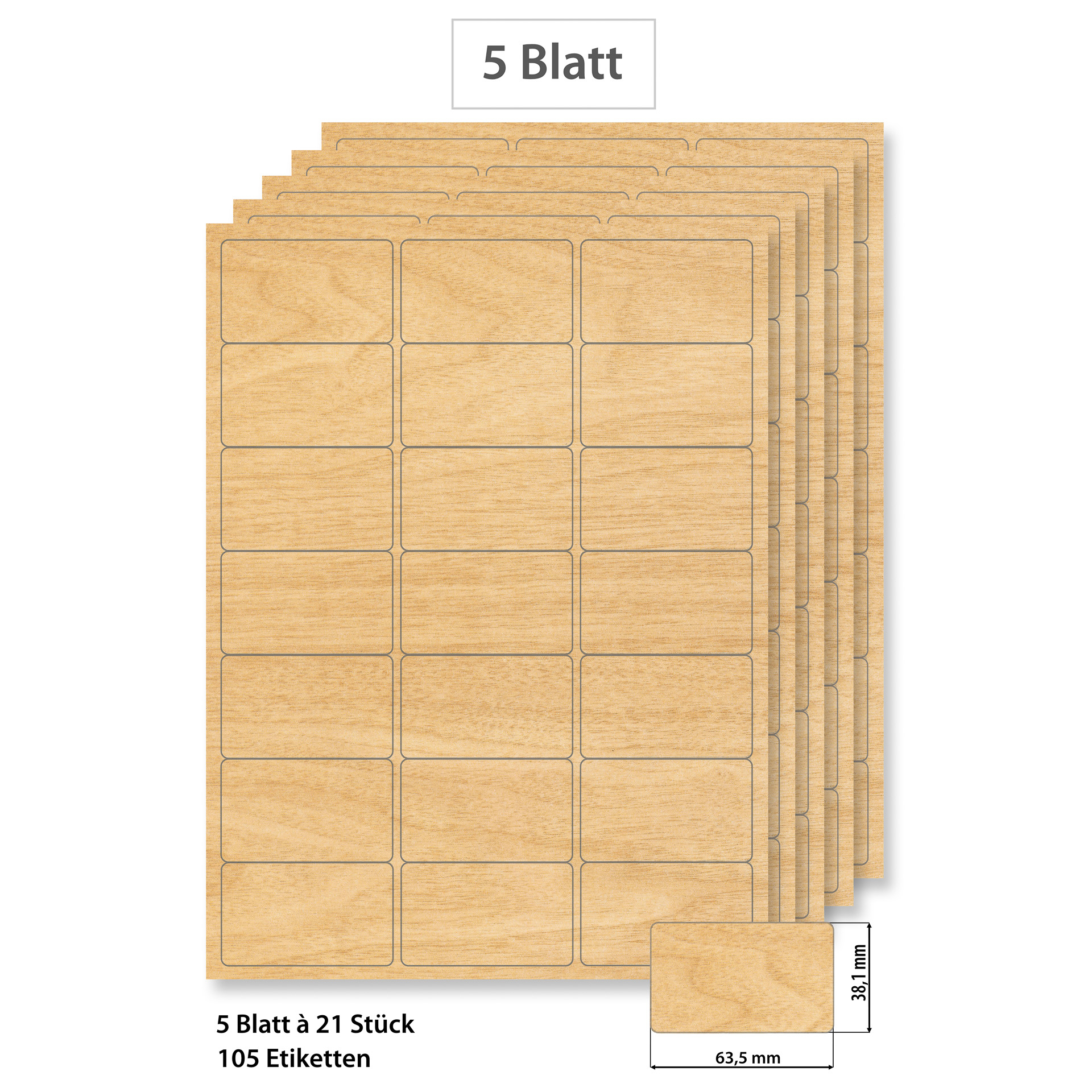 Steffis Etiketten 63,5 x 38,1 mm Holzdekor - 5 Blatt A4