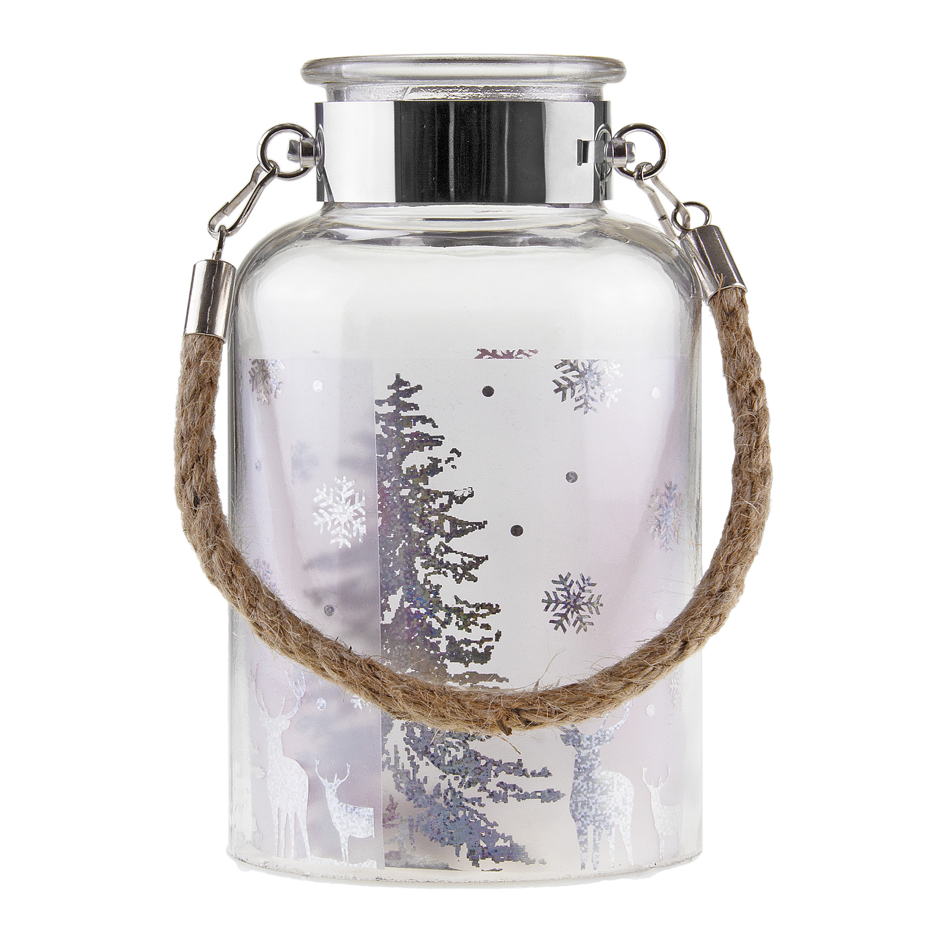 Deko-Glaslampe 'Winterwald' silber mit Effektfolie und 5 LEDs