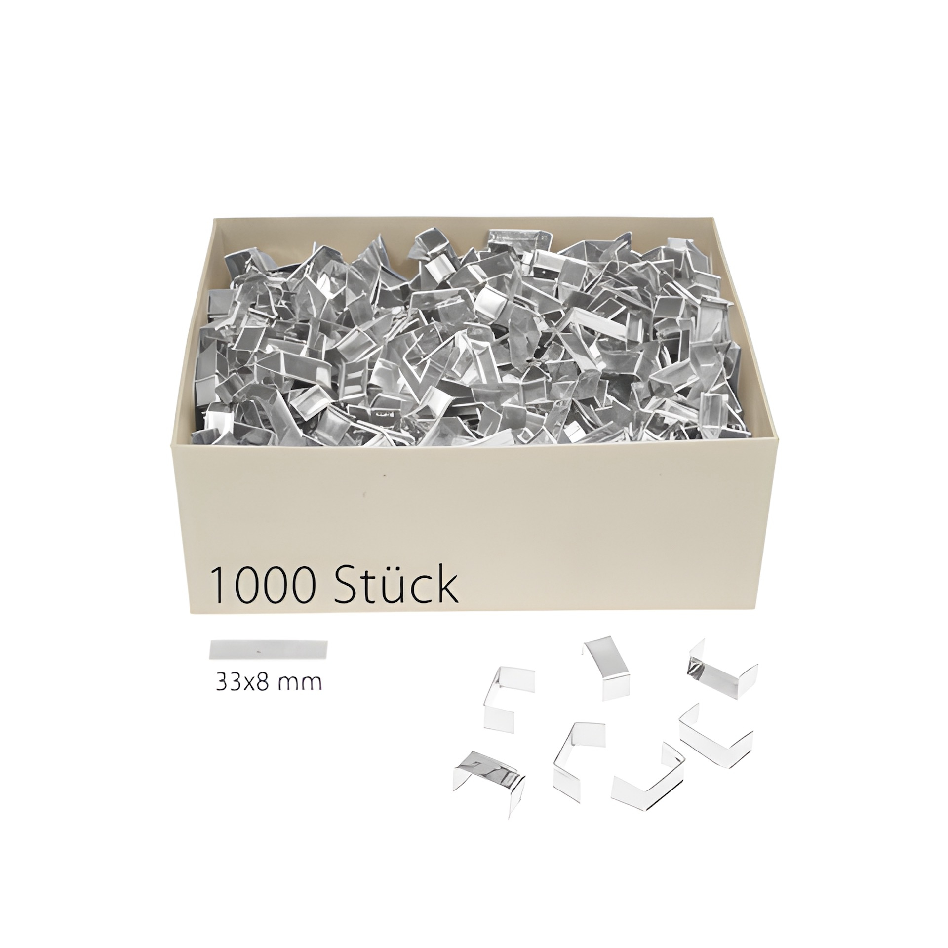 U-Clips 33 x 8 mm silber, 1000 Stück
