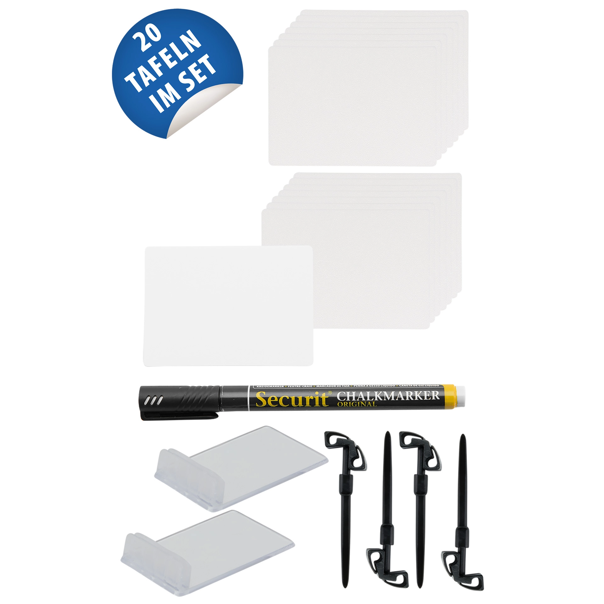 Kreidetafel A8 weiß, 20 Stück mit Zubehör