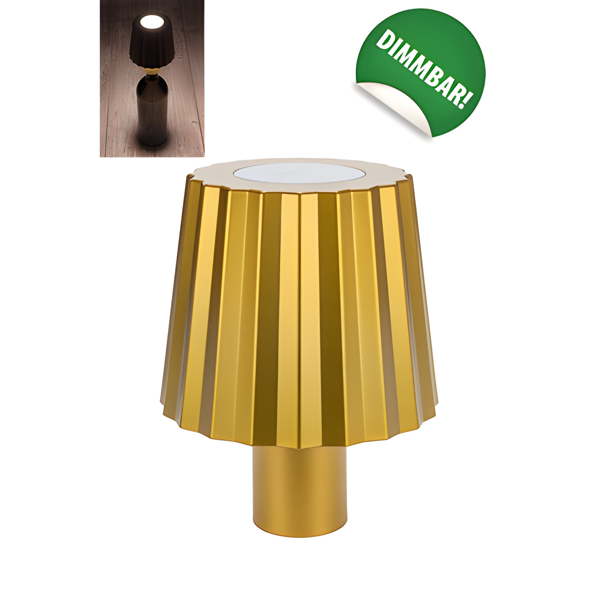 LED Flaschenlampe mit Touchfunktion, Akku und USB, gold