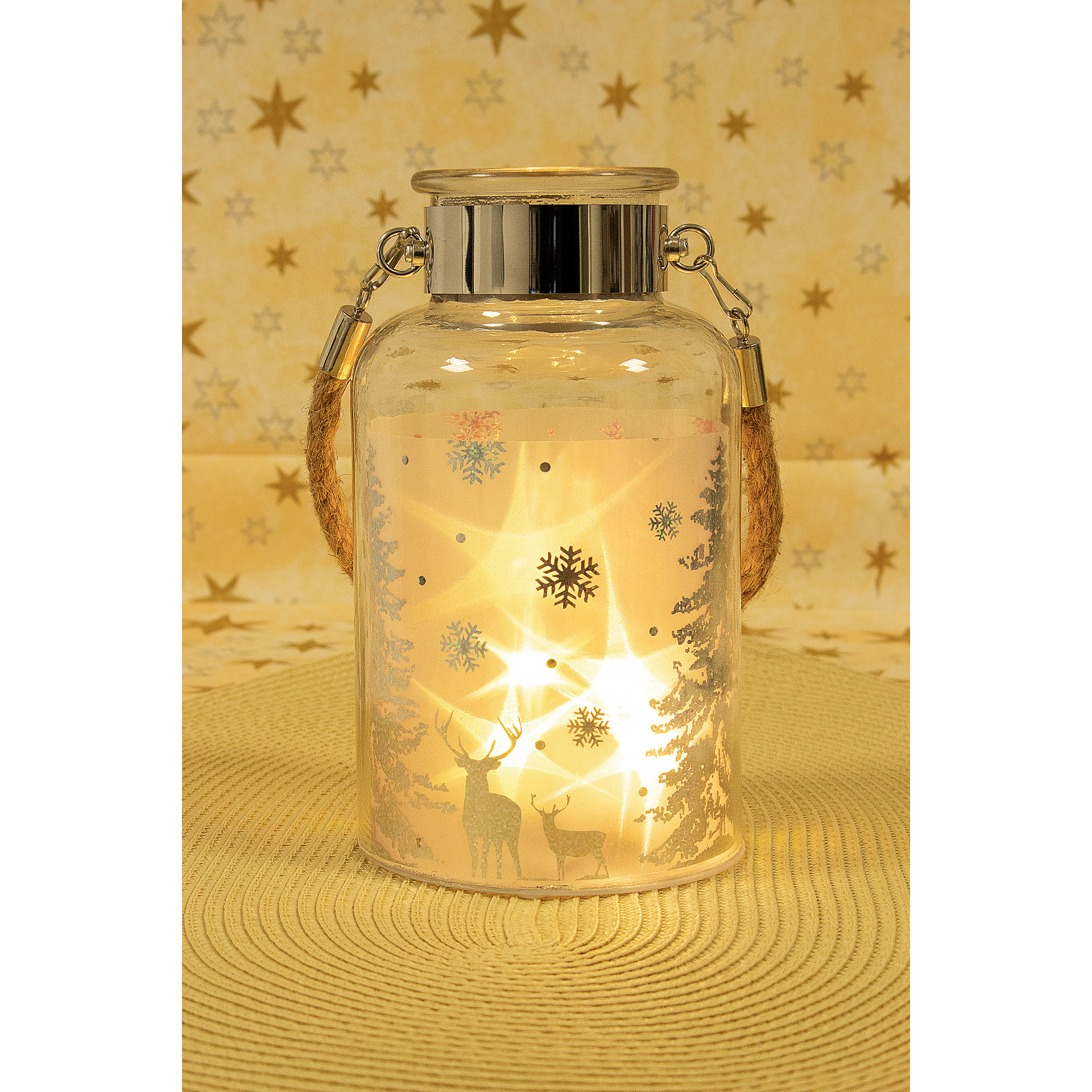 Deko-Glaslampe 'Winterwald' silber mit Effektfolie und 5 LEDs