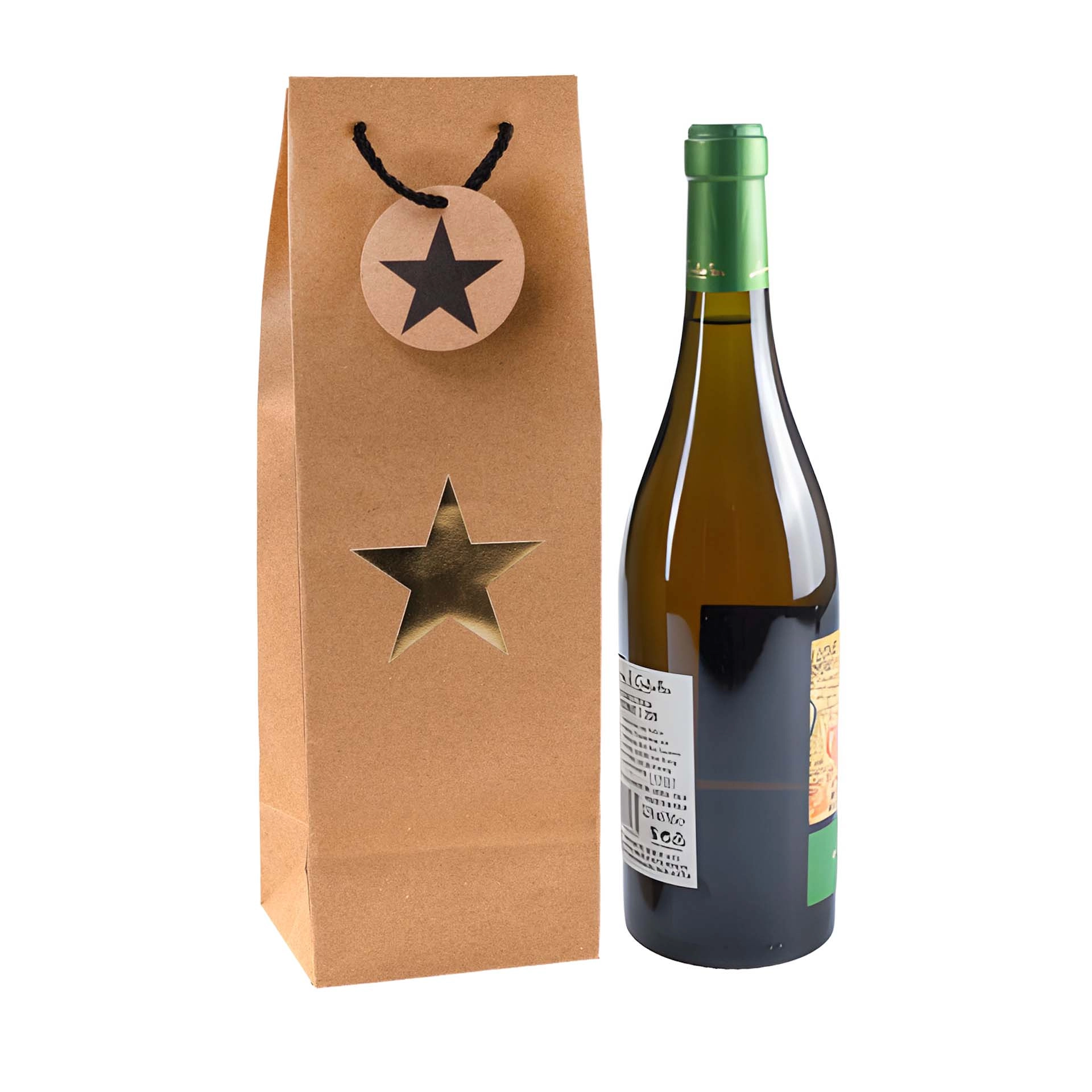 Flaschentasche 'Stern' gold metallic, 12 x 10 x 36 cm