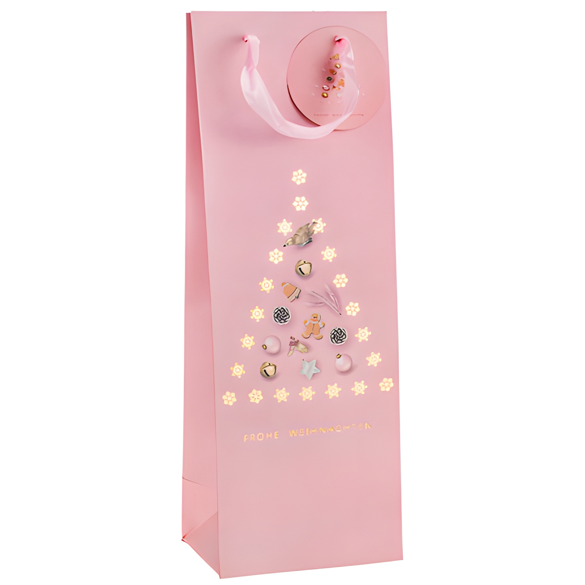 Flaschentasche 'Weihnachtsbaum' rosa, 12 x 10 x 36 cm