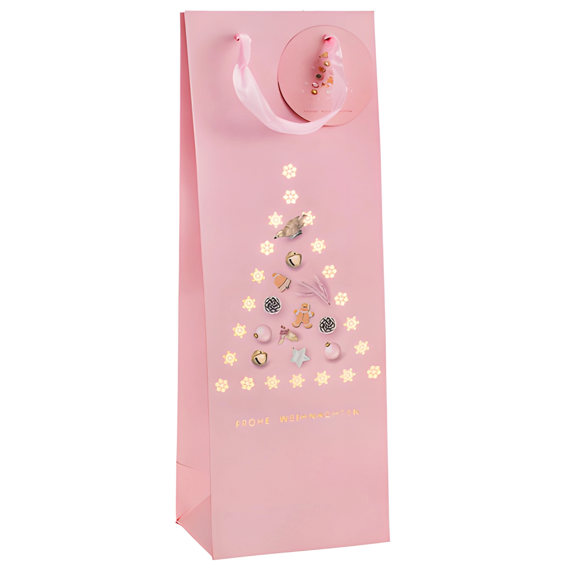Flaschentasche 'Weihnachtsbaum' rosa, 12 x 10 x 36 cm
