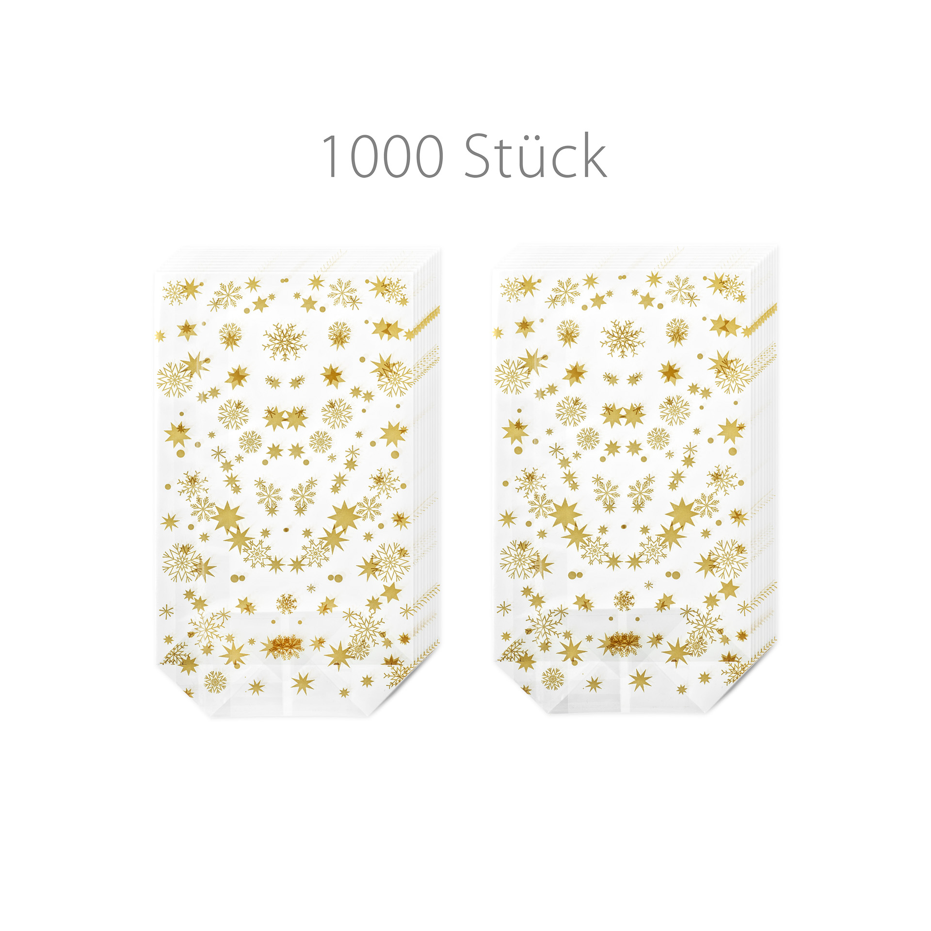 Kreuzbodenbeutel 'Sterne' gold  95 x 160 mm, 1000 Stück