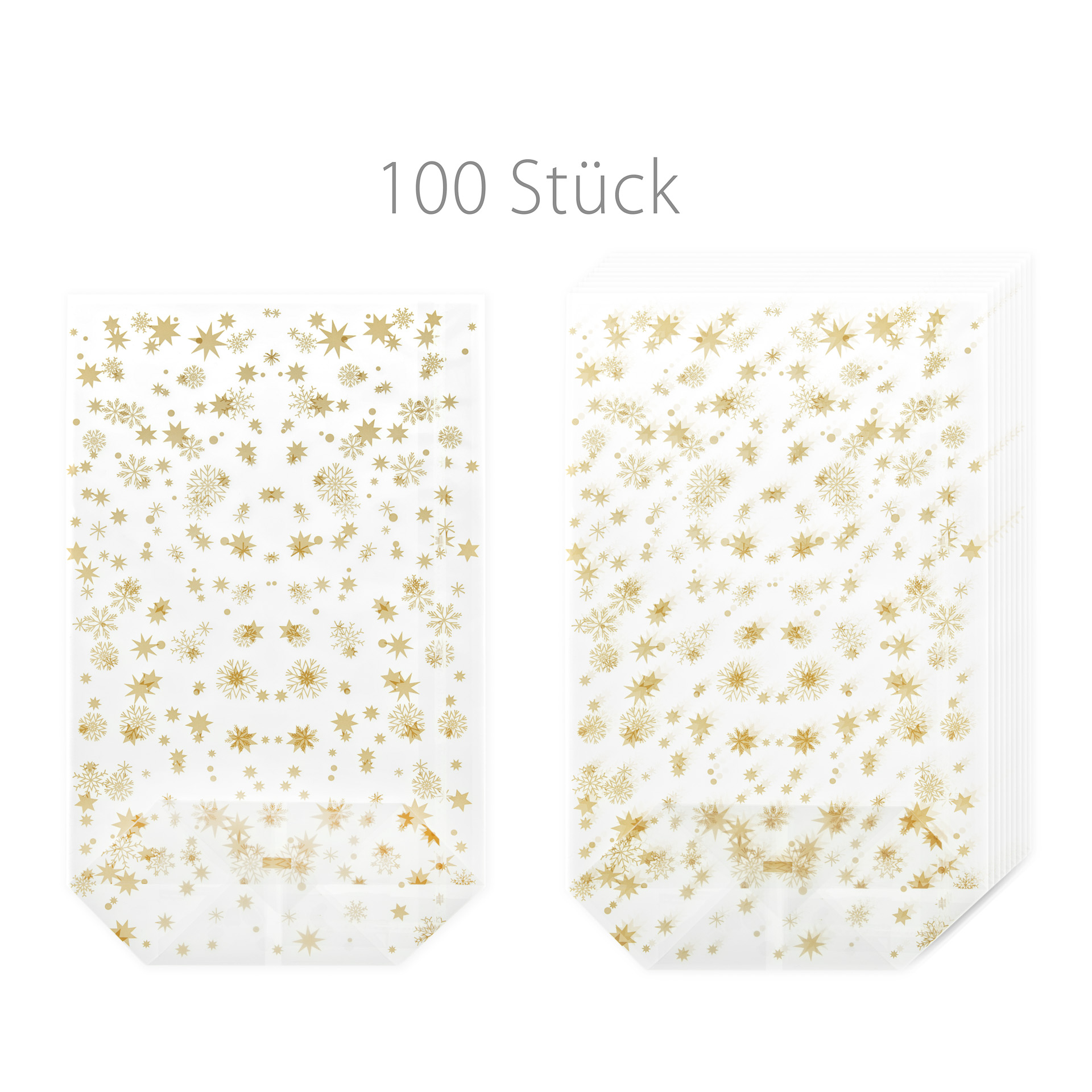 Kreuzbodenbeutel 'Sterne' gold 180 x 290 mm,  100 Stück