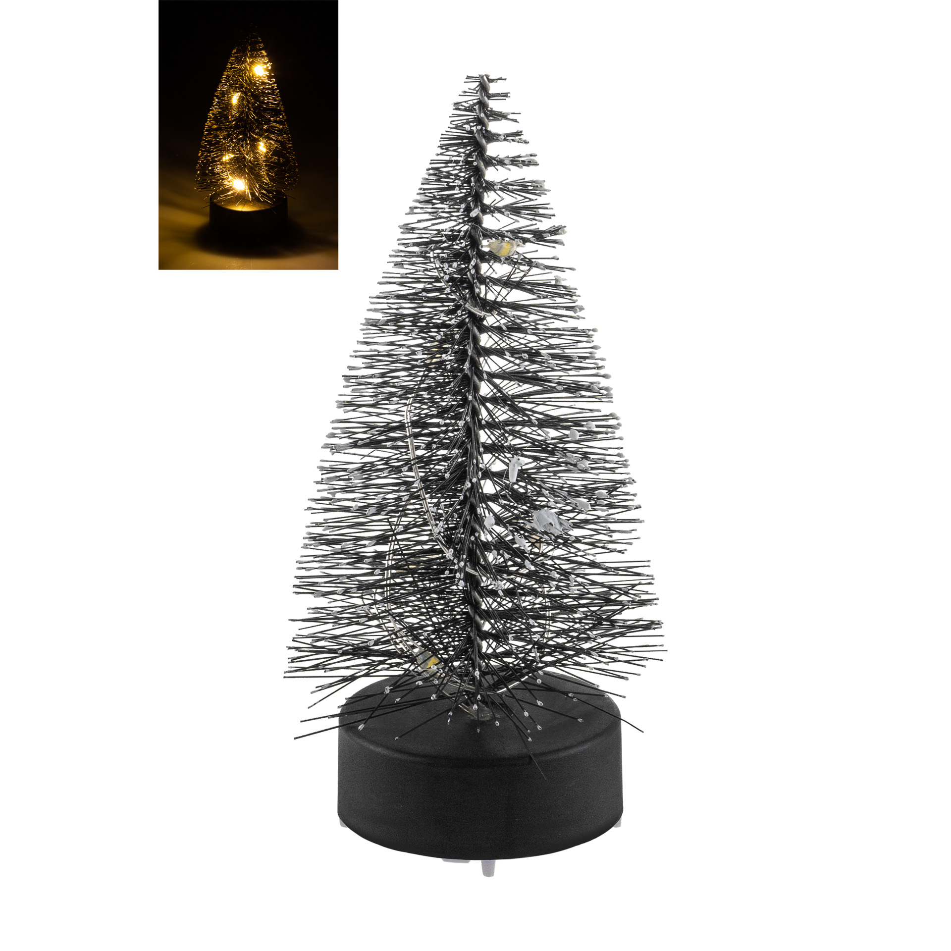 Deko-Tannenbaum mit 5 LEDs, 10 cm, schwarz