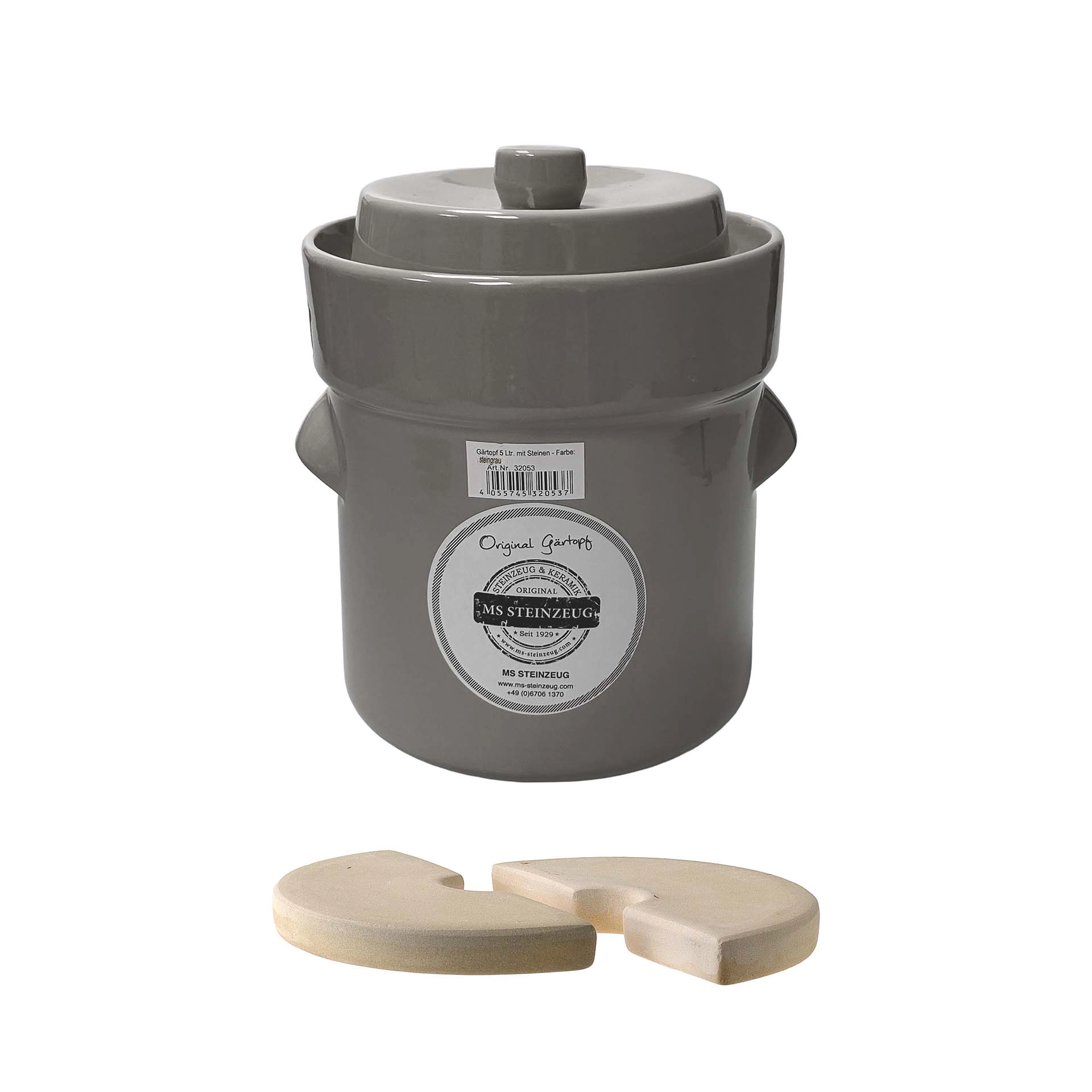 Gärtopf 5 Liter grau mit Beschwerungssteinen