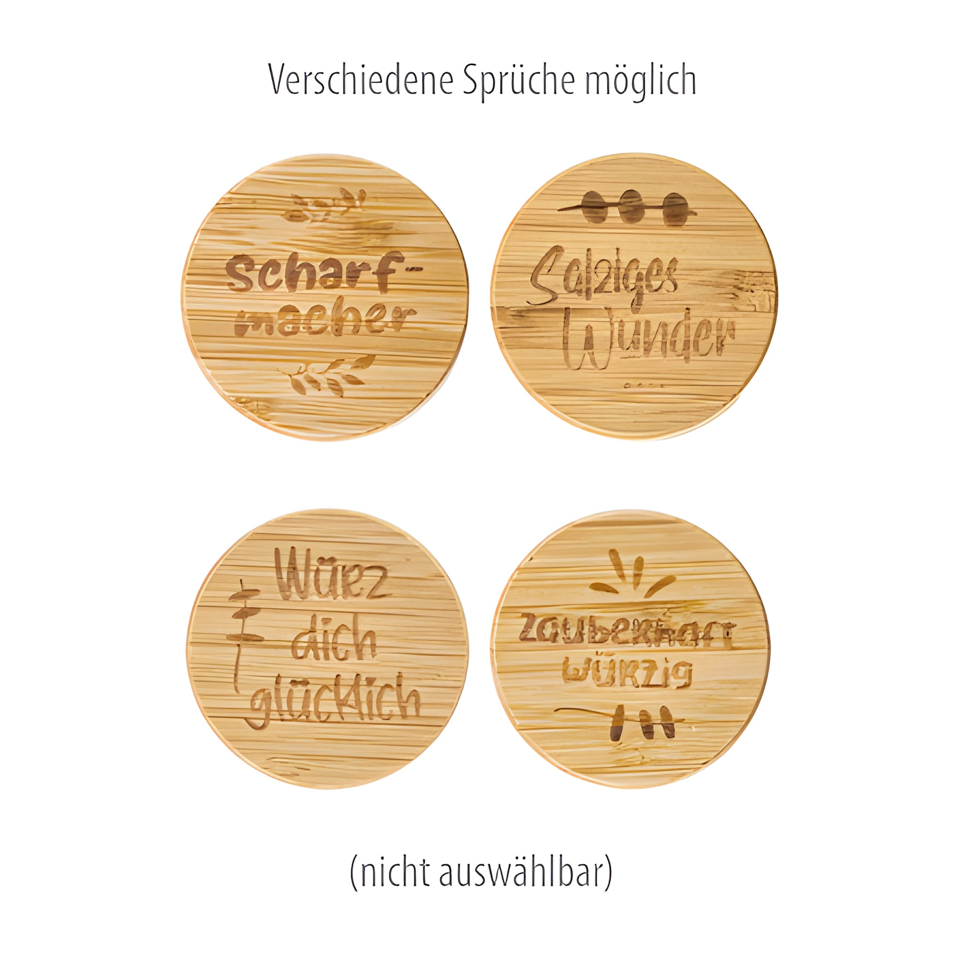 Gewürzglas mit Bambusdeckel 'Sprüche' 90 ml