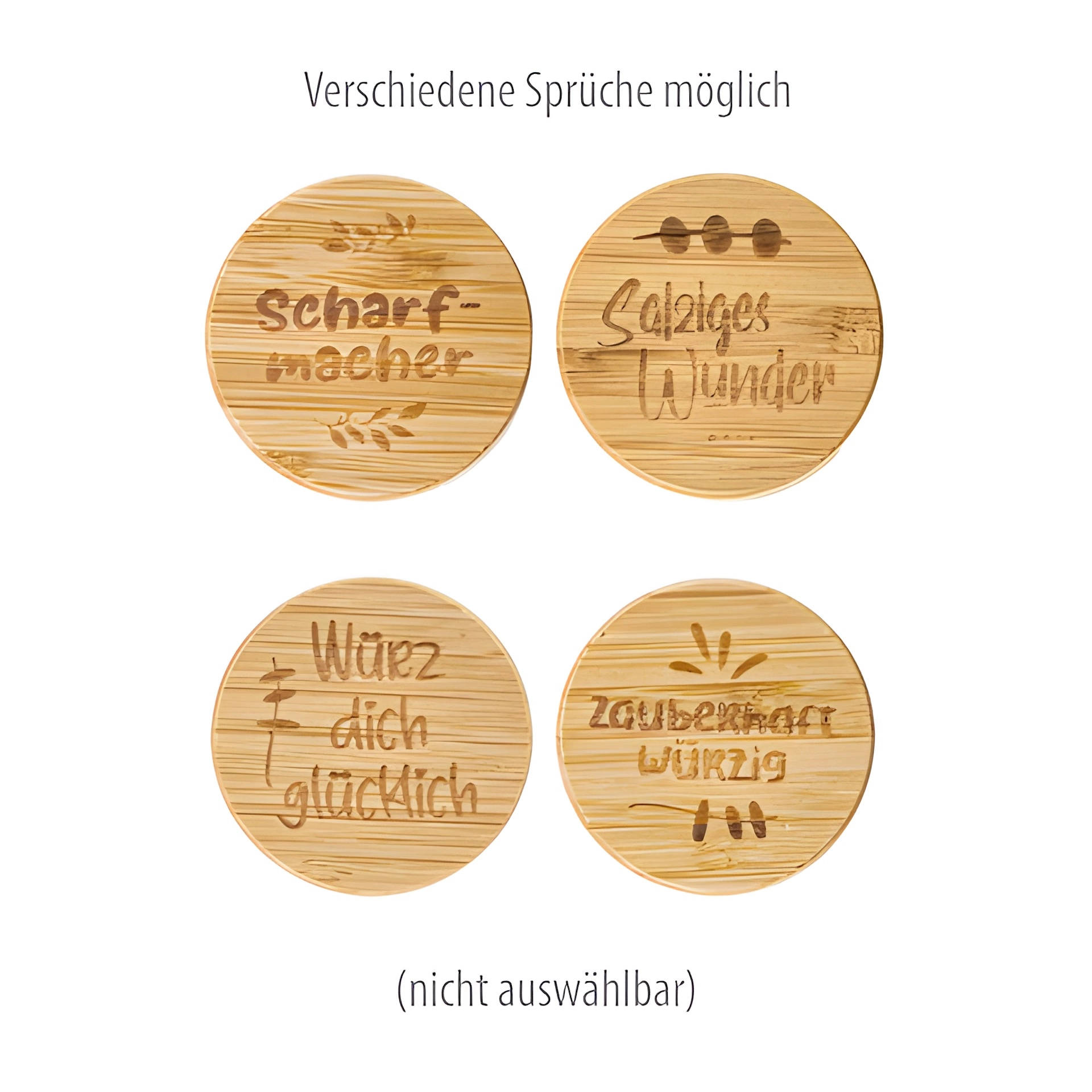 Gewürzglas mit Bambusdeckel 'Sprüche' 90 ml