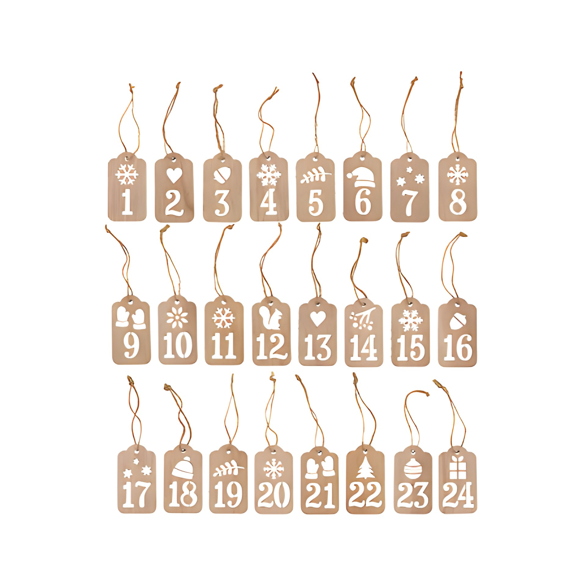 Adventskalender-Anhänger aus Holz, 24 Stück