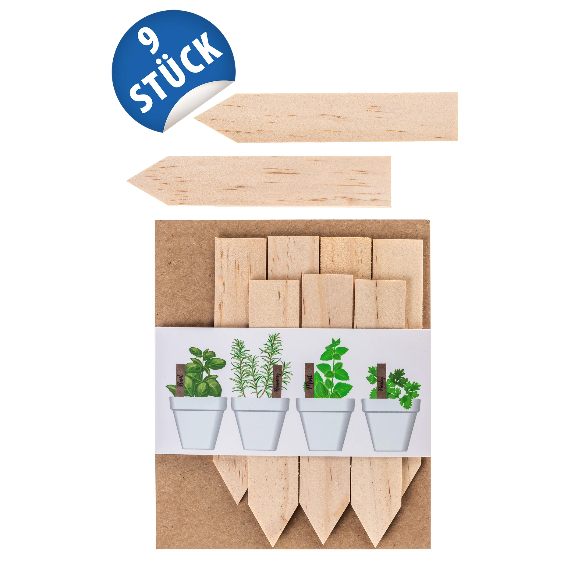 Stecketiketten aus Holz 105 mm, 9 Stück