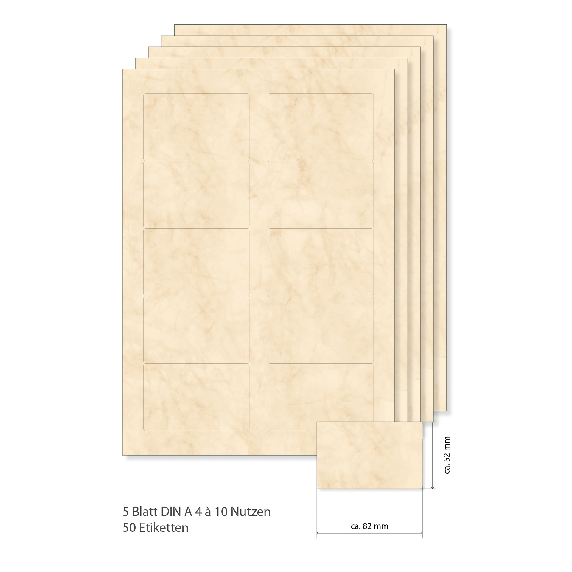 Etiketten 82 x 52 mm beige marmoriert -  5 Blatt A4