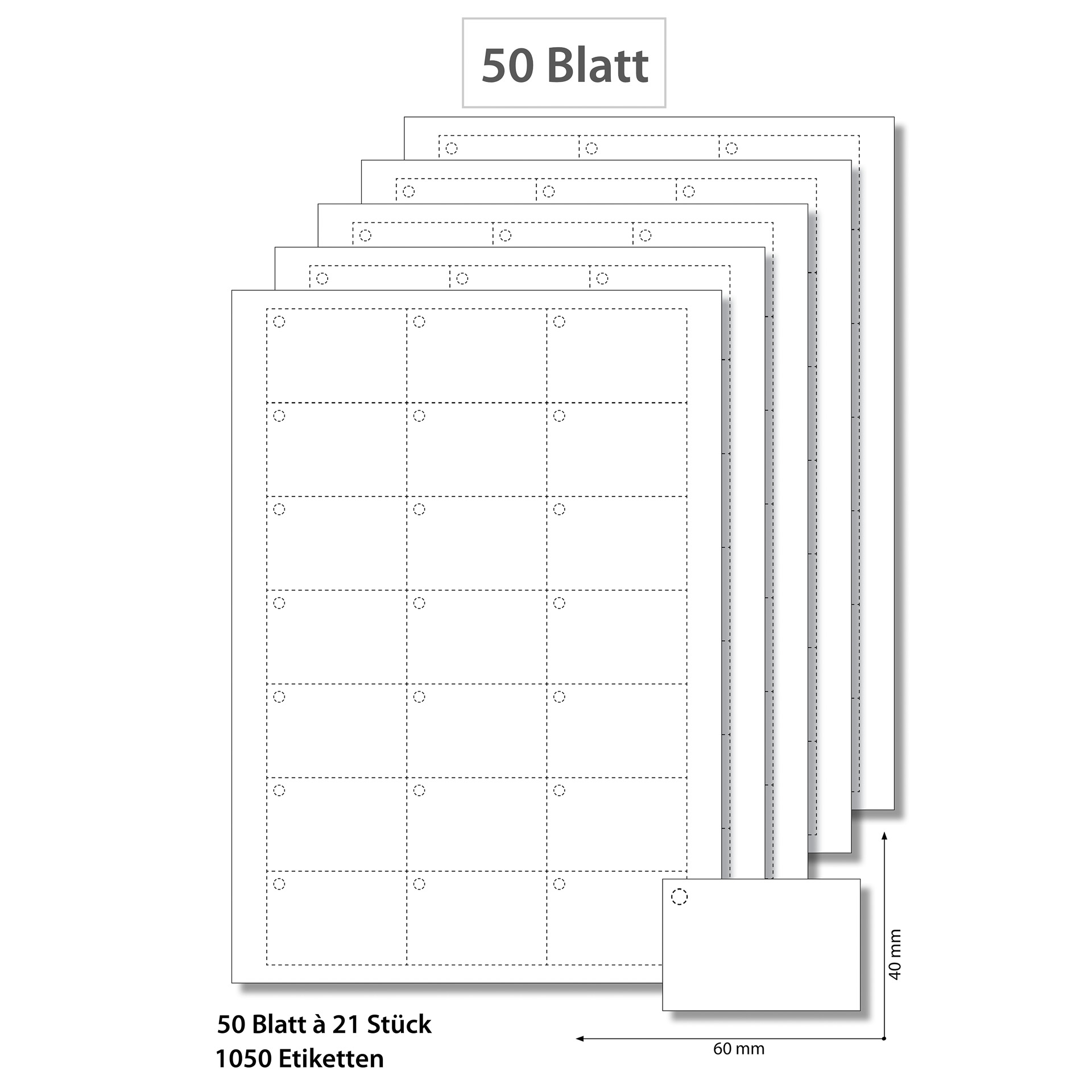 Anhängeetiketten 60x40 mm weiß - 50 Blatt A4
