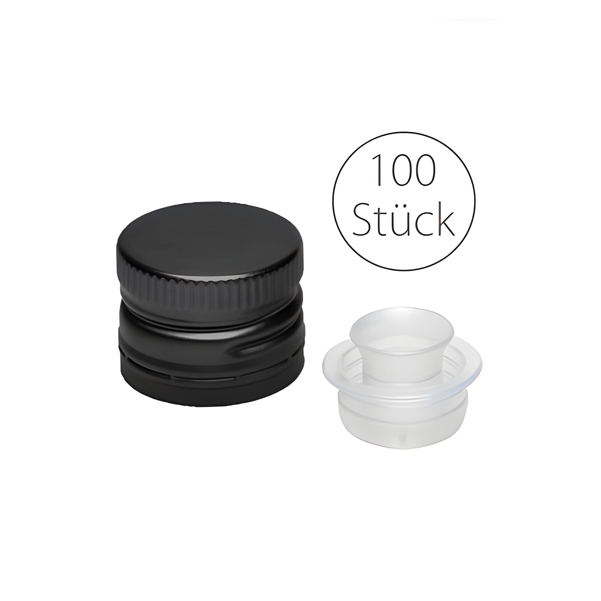 PP 31,5 schwarz Aluminium mit Ausgießer und Originalitätsring, 2-teilig, 100er Pack