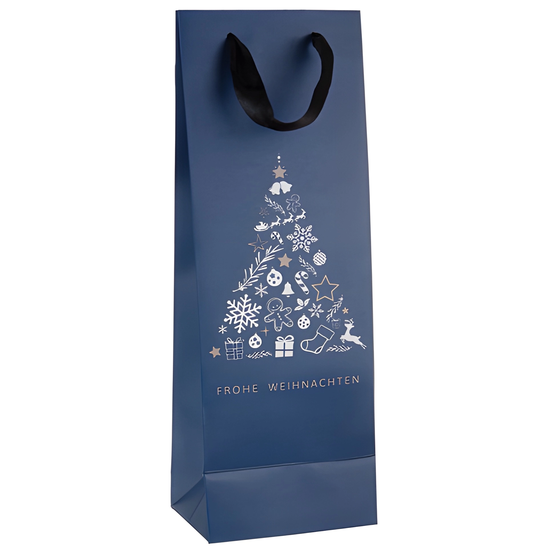 Flaschentasche 'Weihnachtsbaum' blau, 12 x 10 x 36 cm