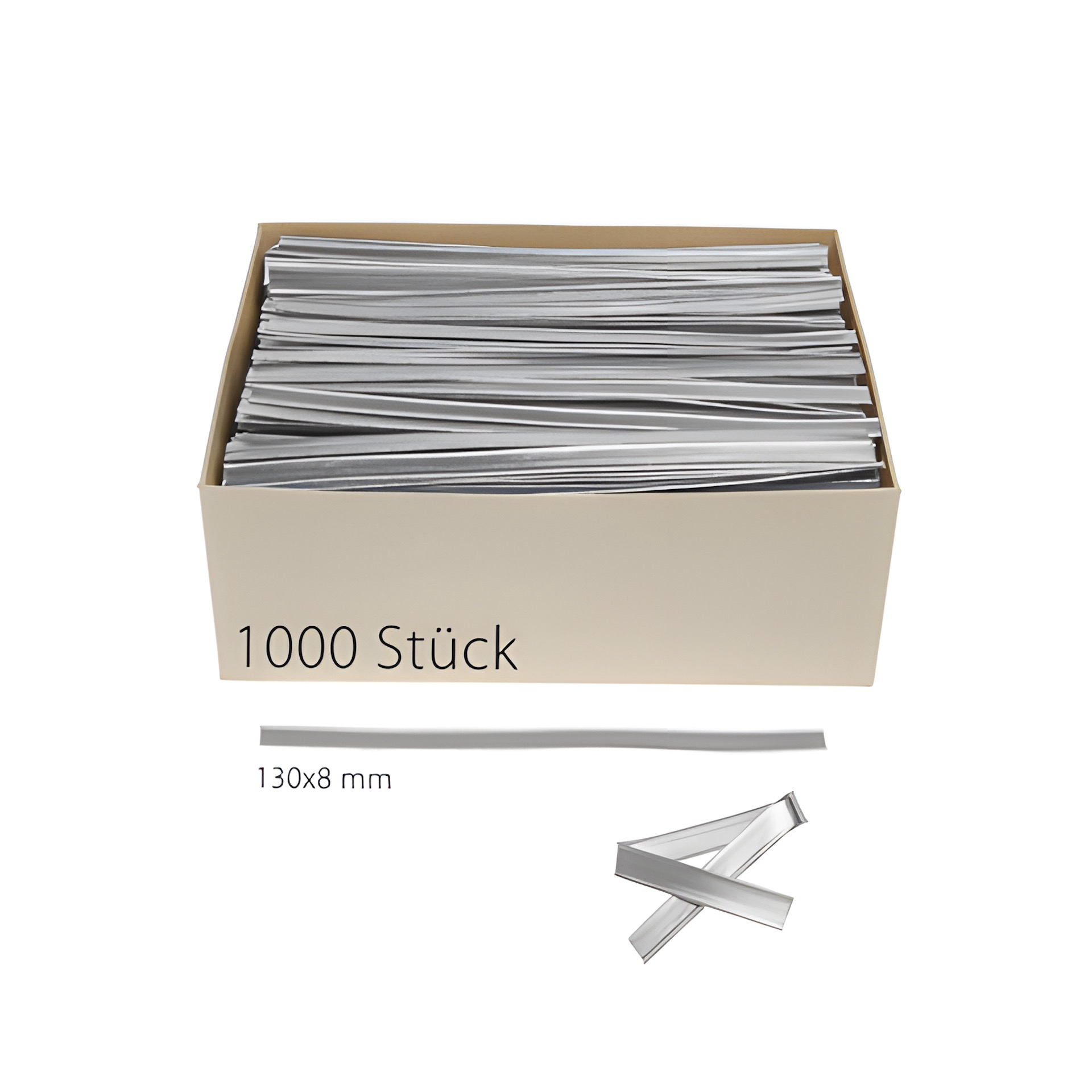 Clipbandverschlüsse 130 x 8 mm silber, 1000 Stück