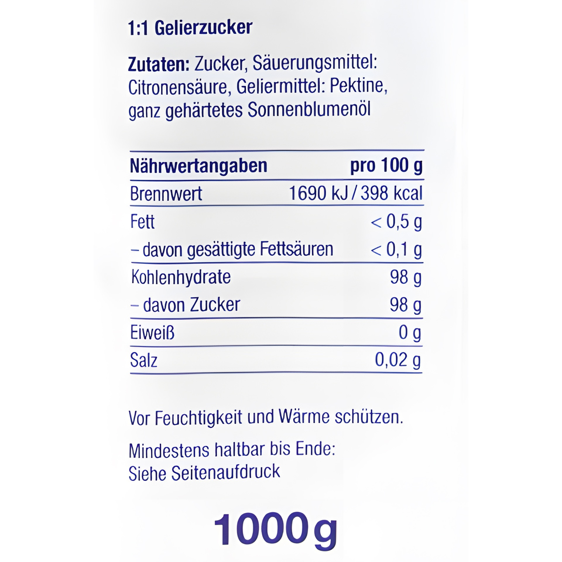 Gelierzucker 1:1, 1 kg (Palette, 960 Stück)