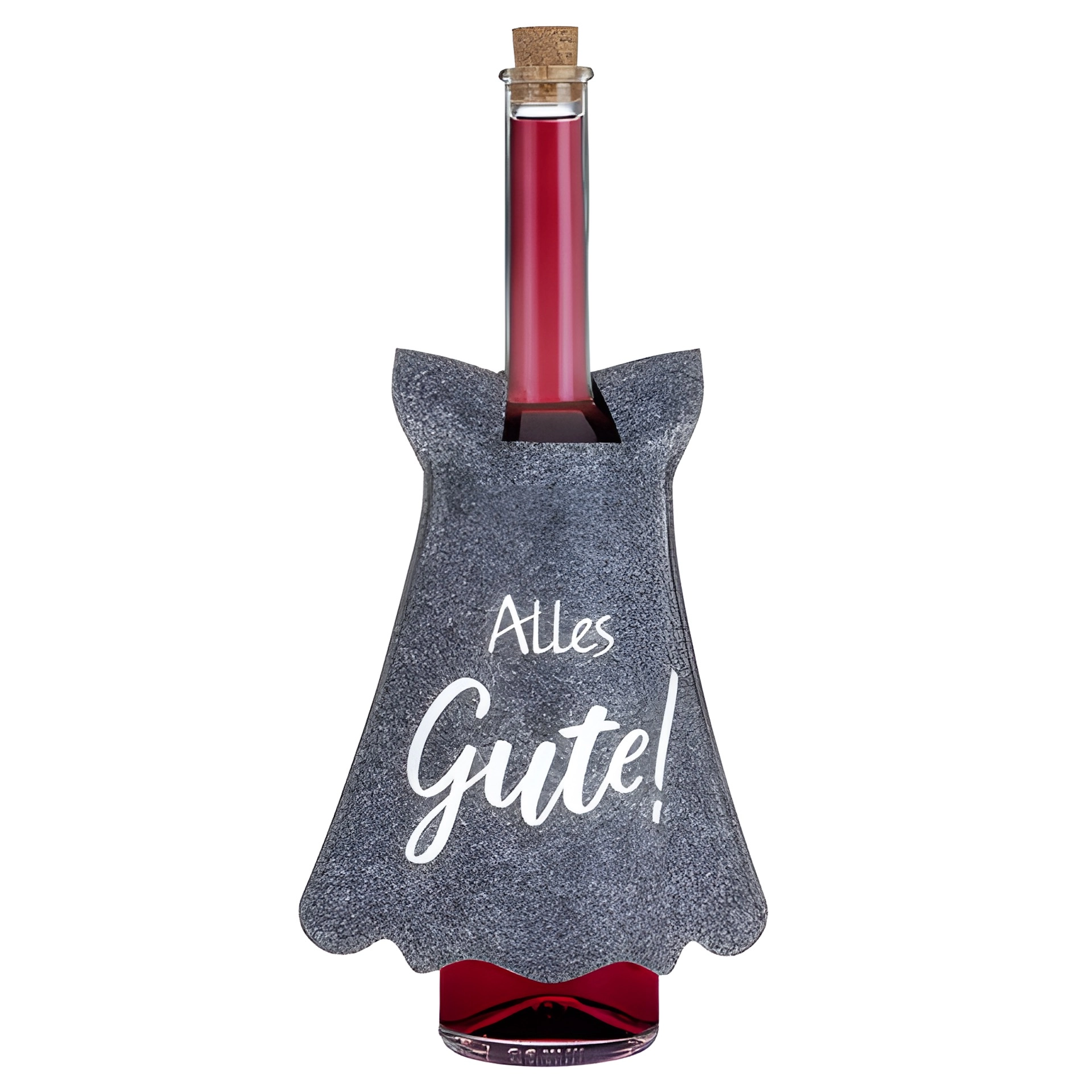 Flaschendeko Filzkleid mit 'Alles Gute!'