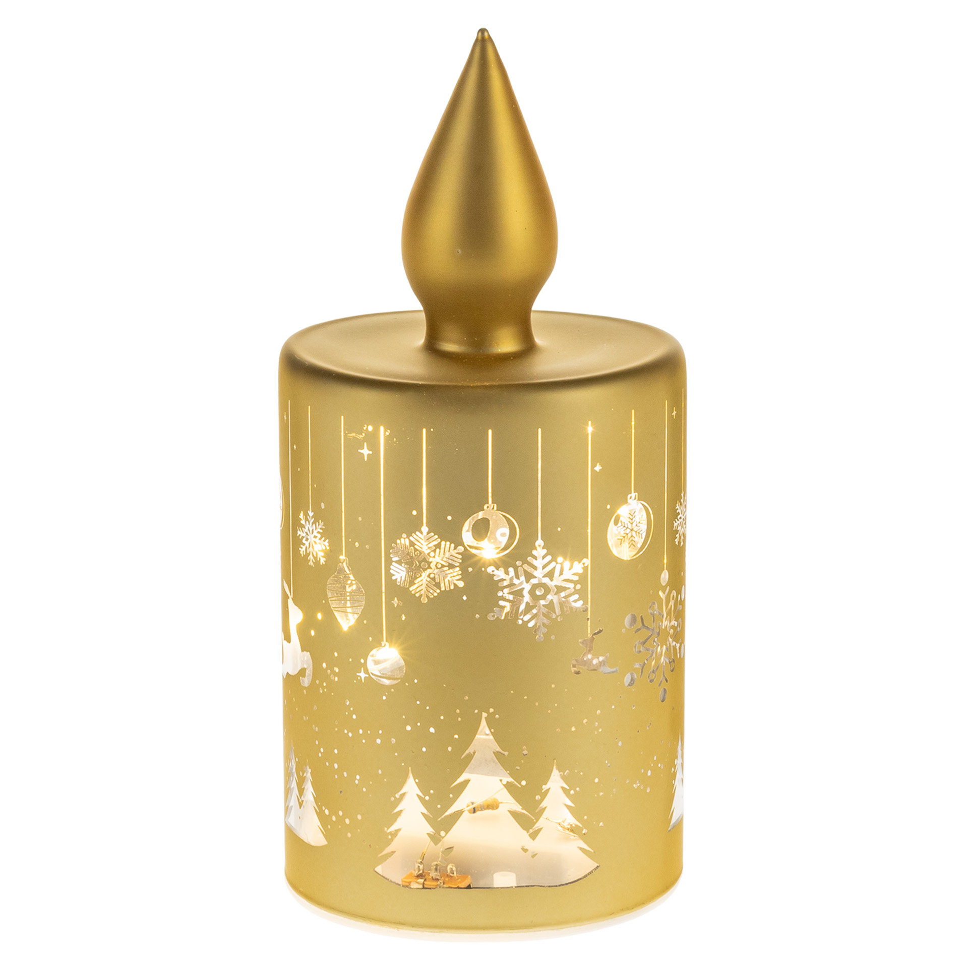 LED-Licht 'Kerze mit Weihnachtsmotiven' 15 cm, gold, 10 LEDs