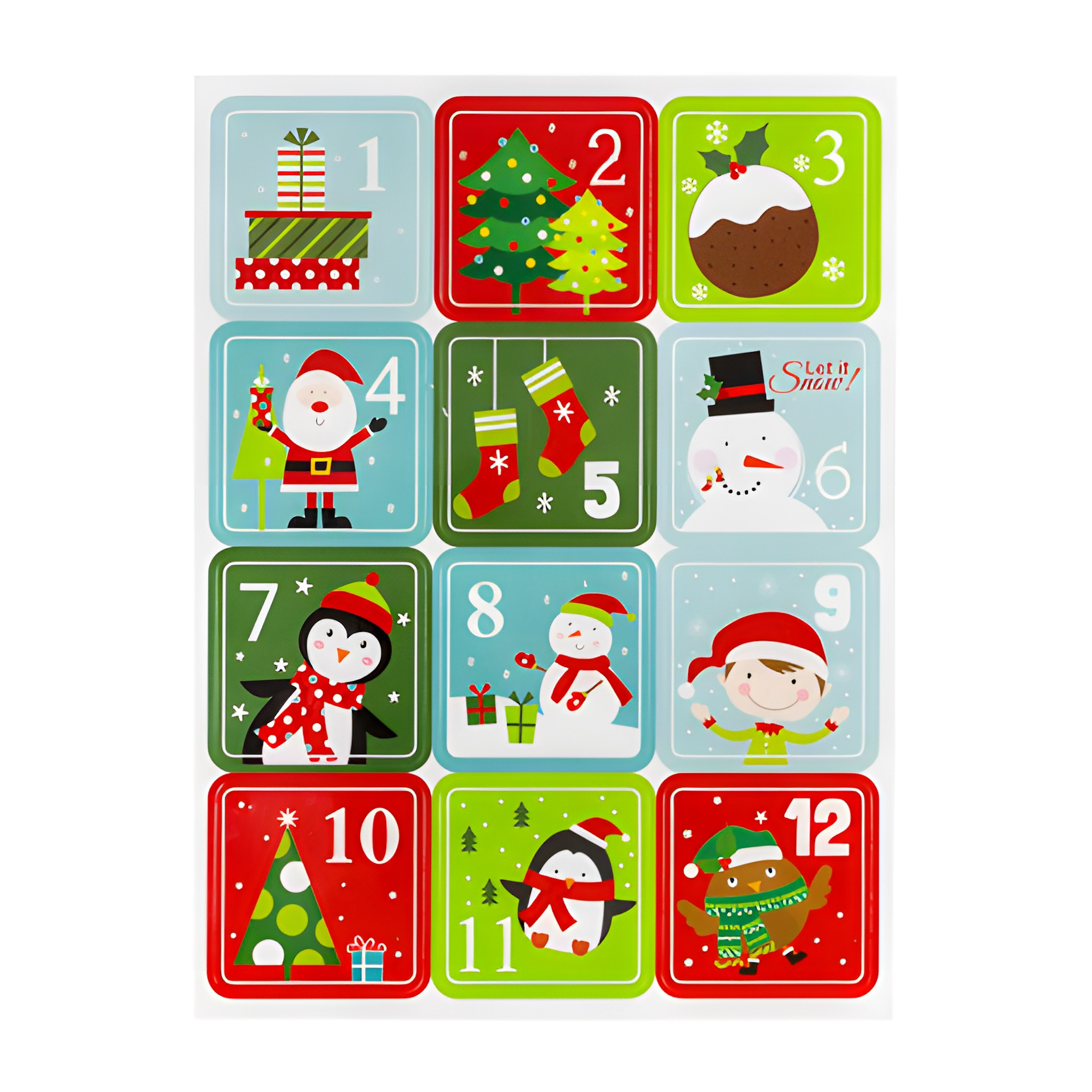Adventskalender-Zahlen Weihnachtsmotive, 24 Stück