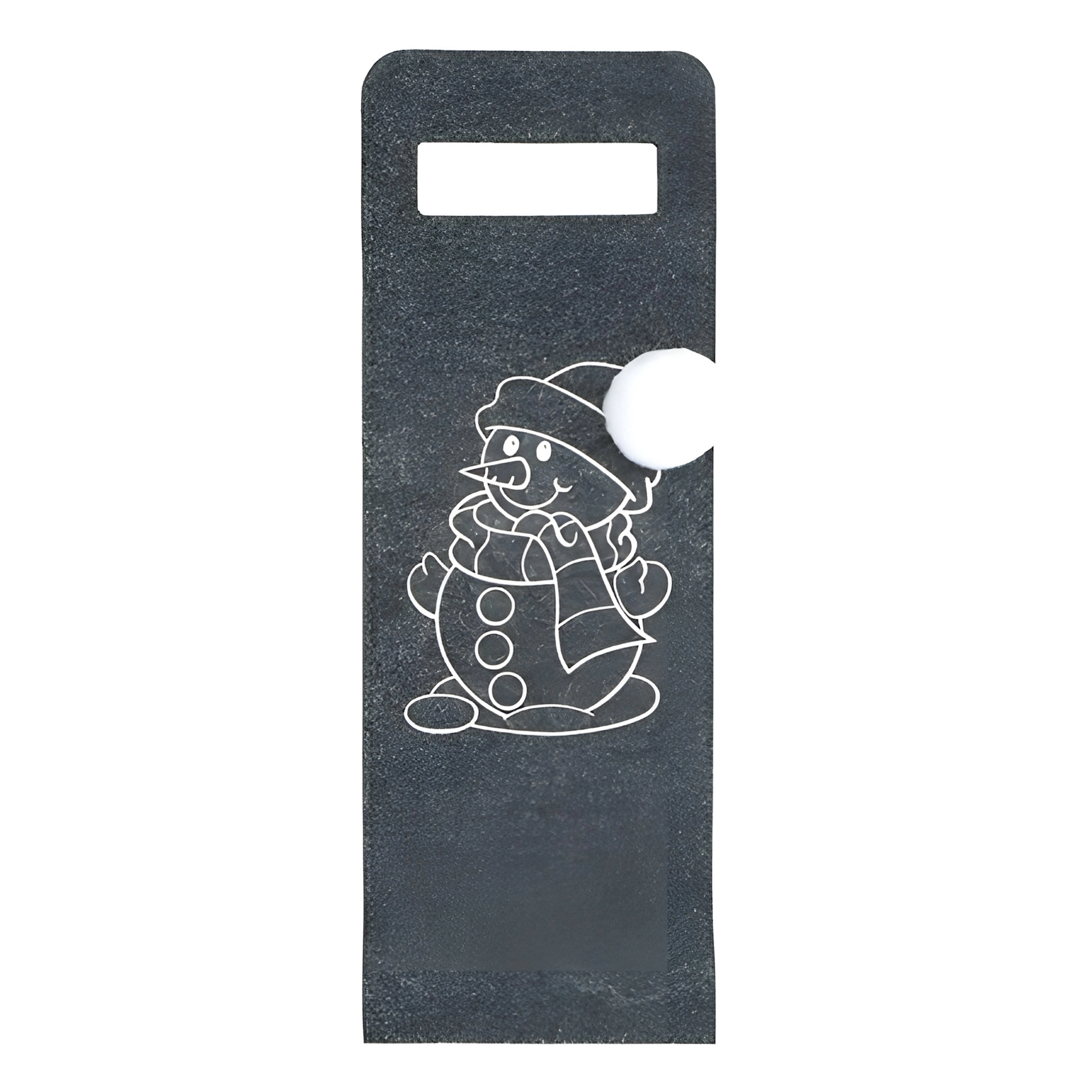 Flaschentasche 'Schneemann mit Bommel' Filz, 15 x 41 cm, grau