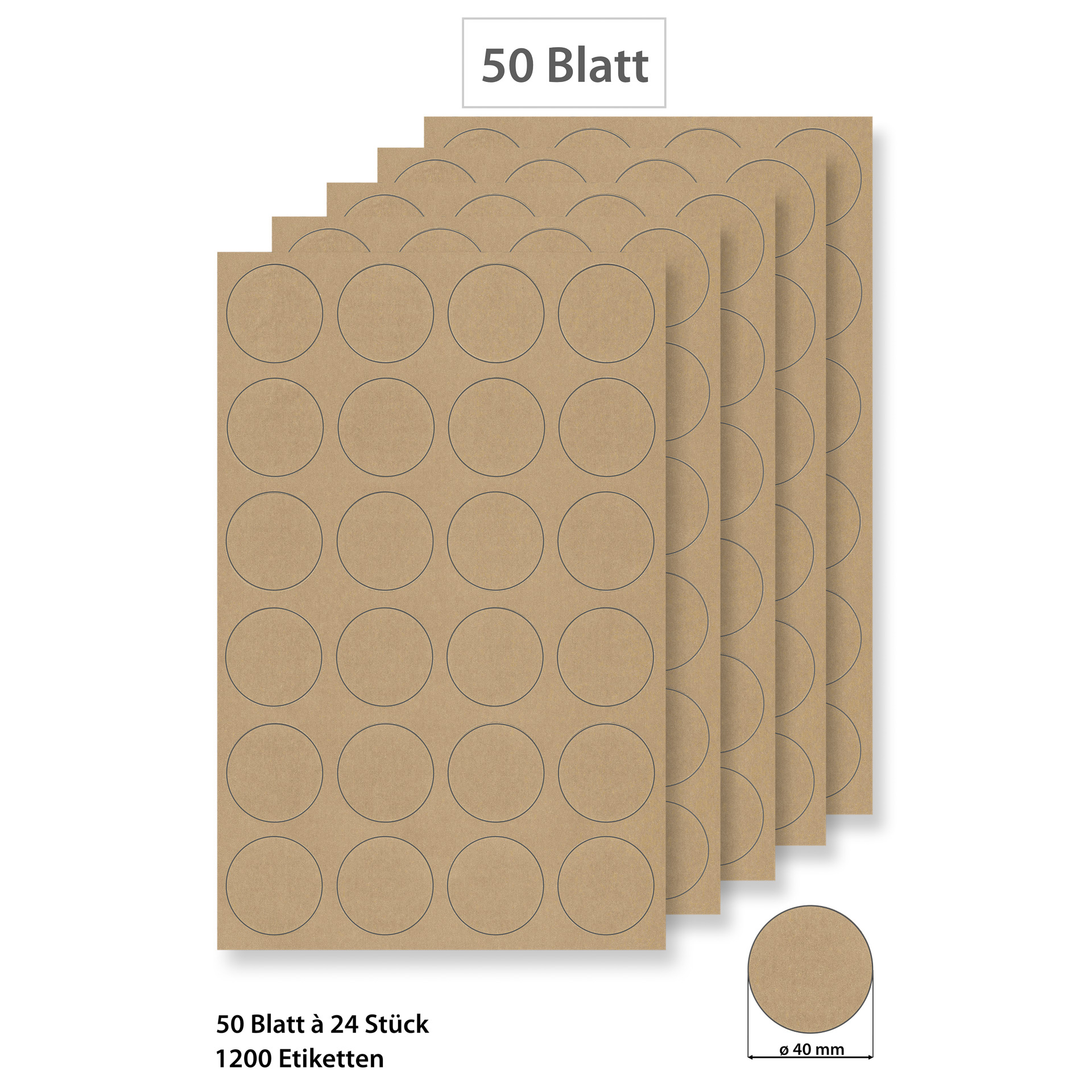 Steffis Etiketten rund 40 mm natur - 50 Blatt A4