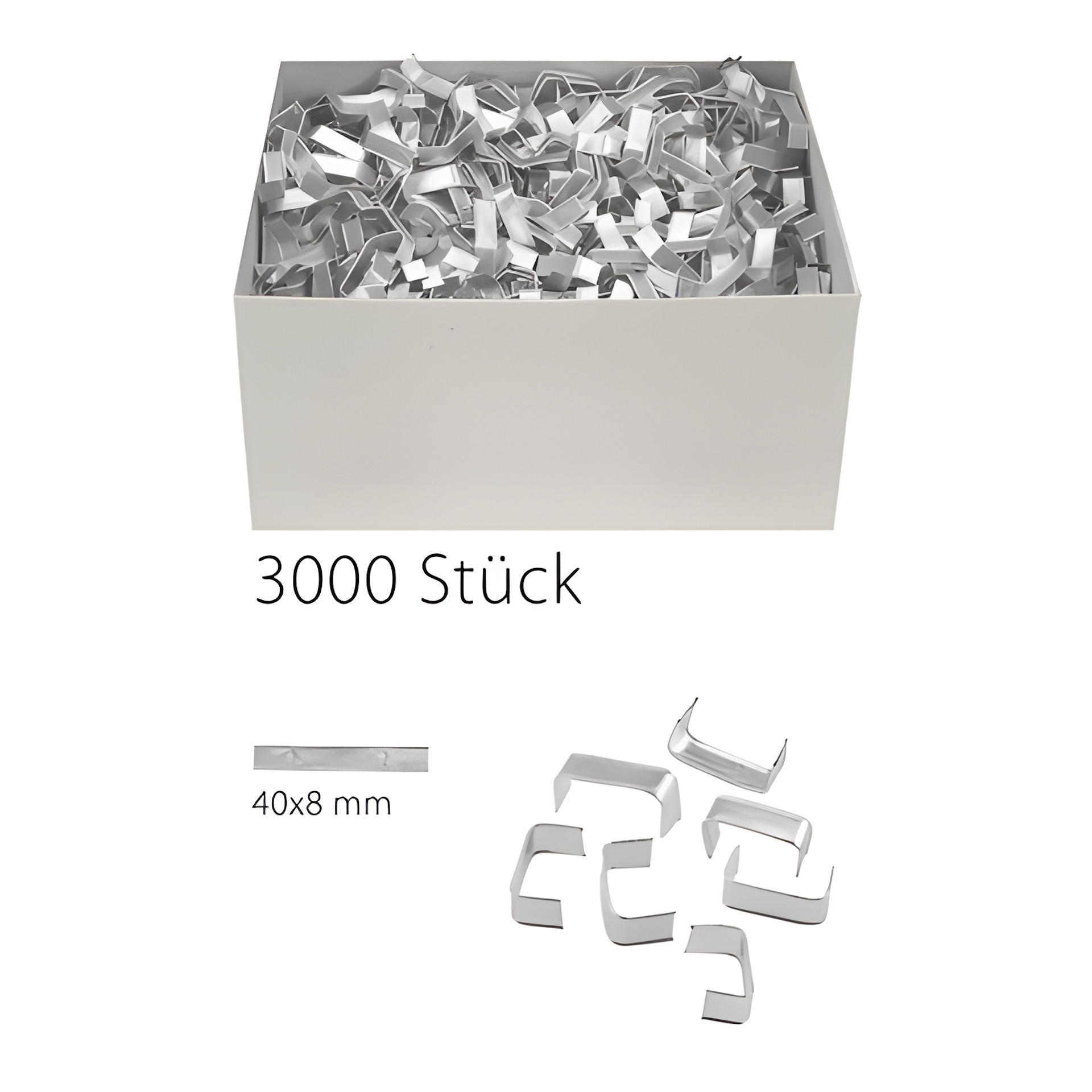 U-Clips 40 x 8 mm silber, 3000 Stück
