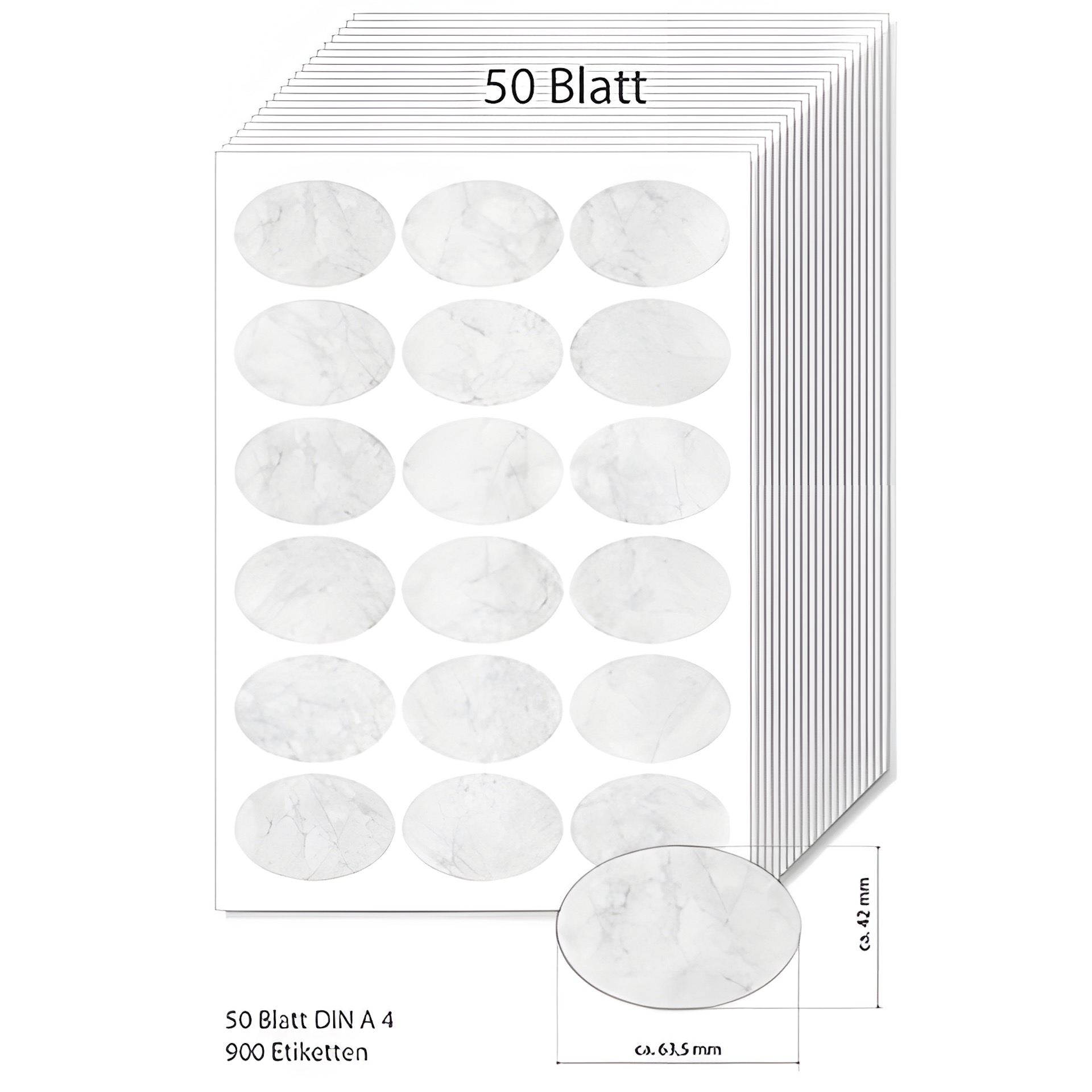 Etiketten oval 63,5 x 42,3 mm grau marmoriert - 50 Blatt A4