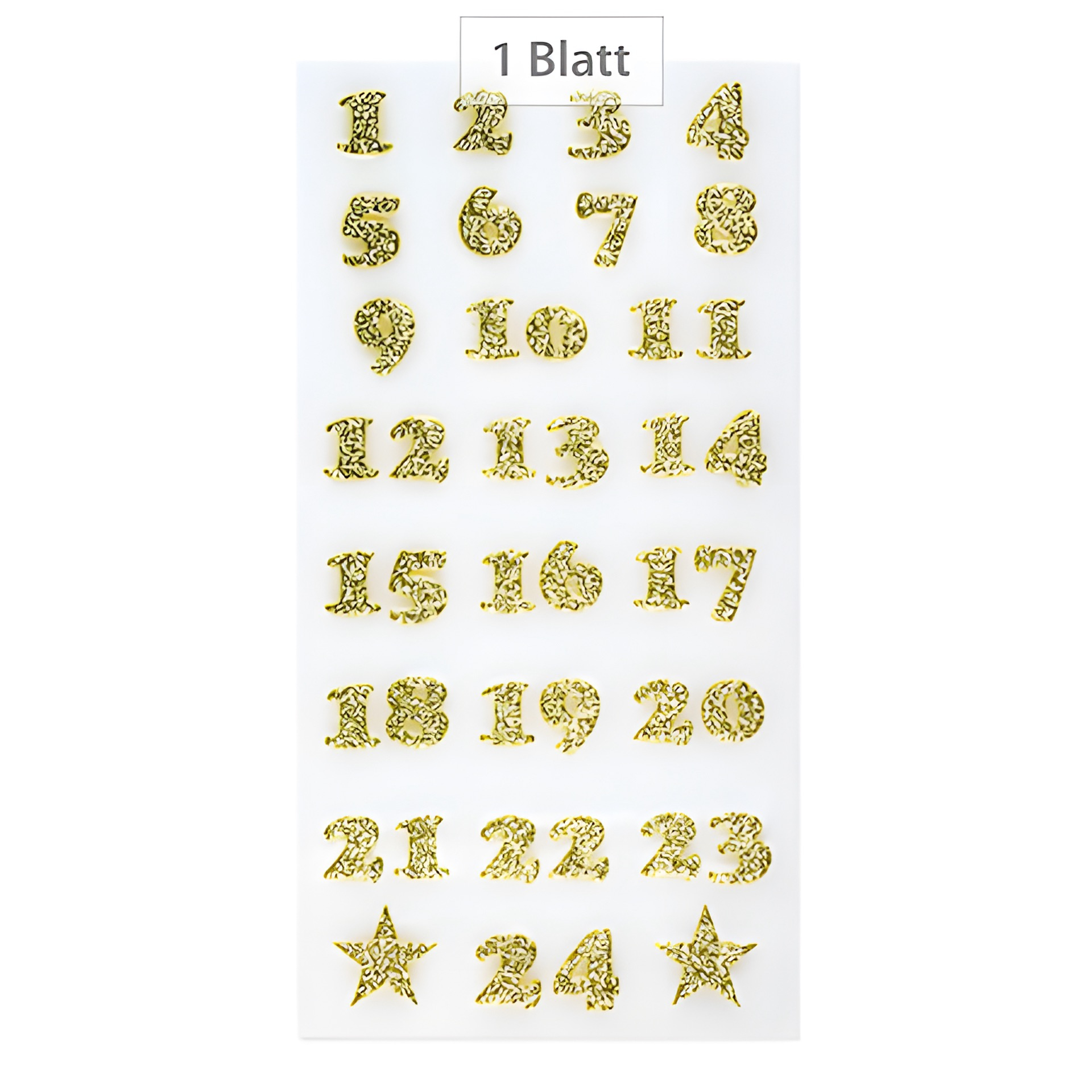 Adventskalender-Zahlen Glitter gold, 24 Stück