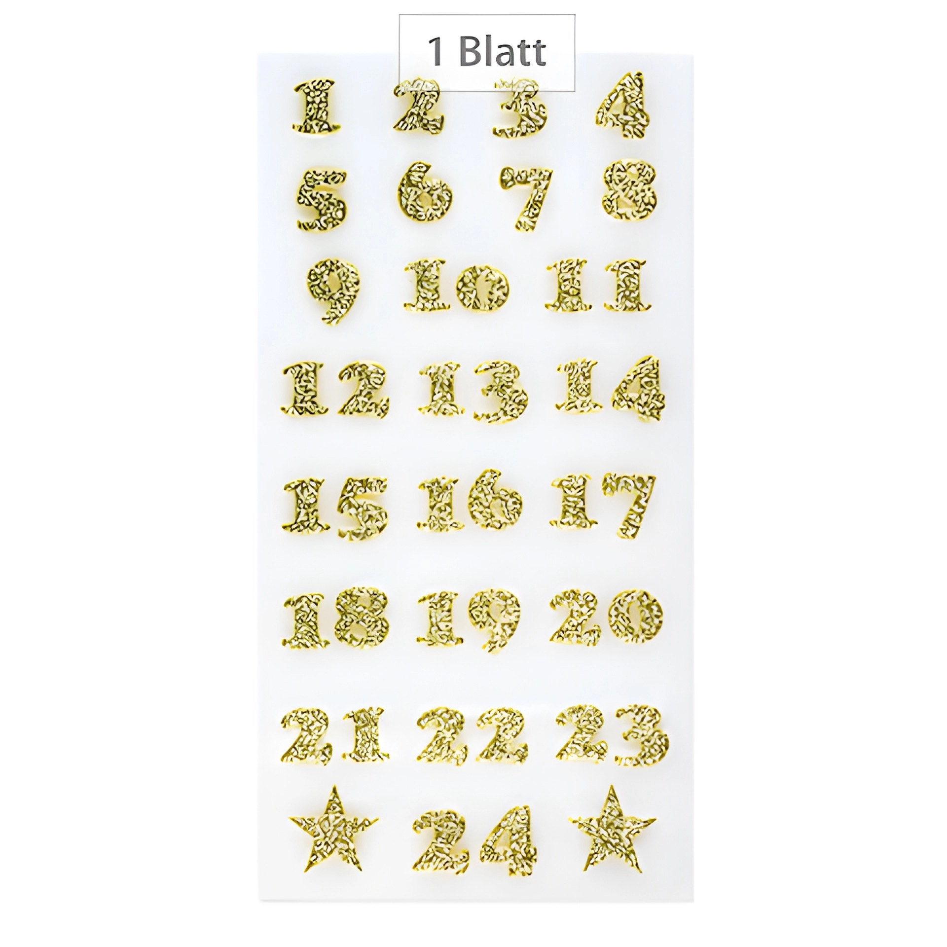 Adventskalender-Zahlen Glitter gold, 24 Stück