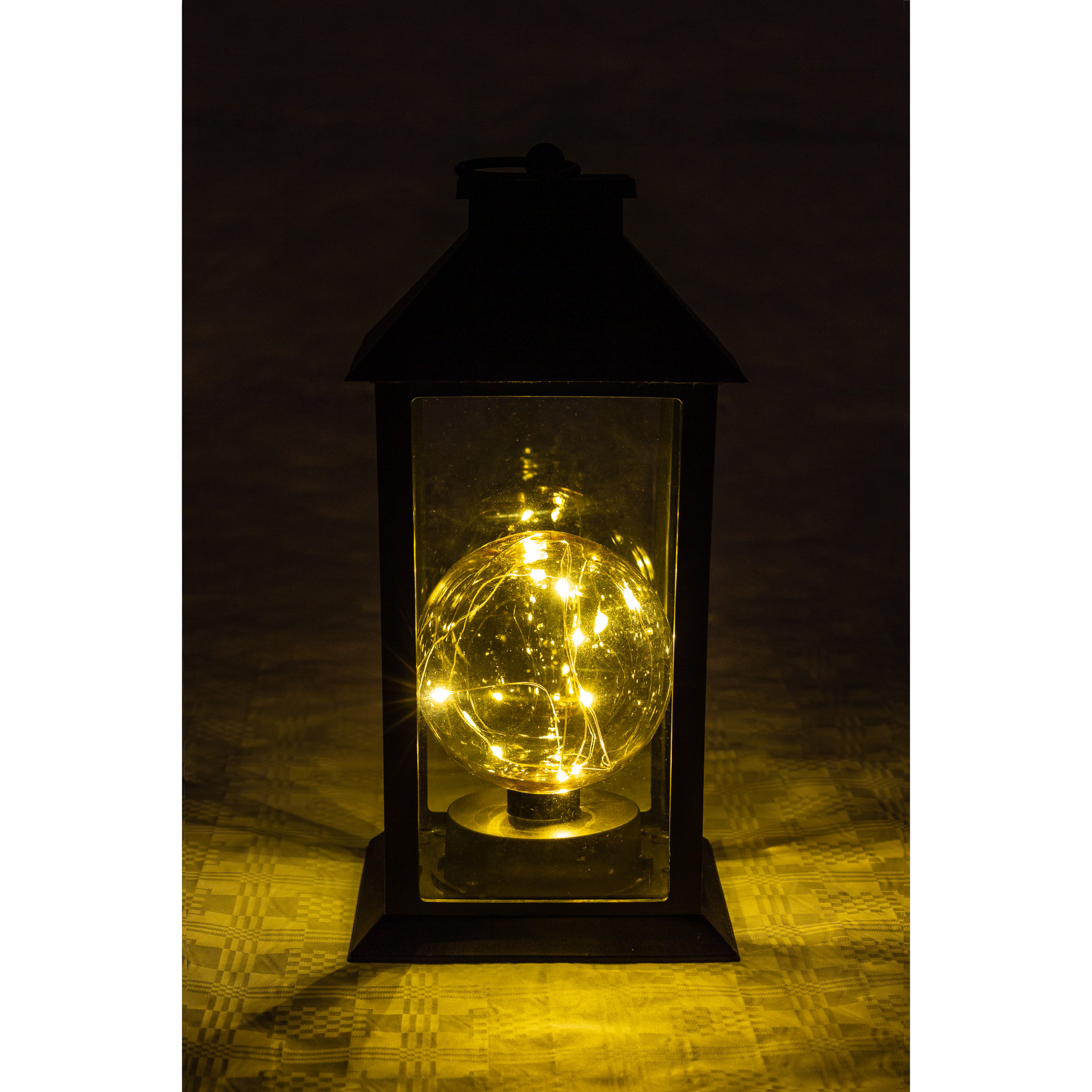 Deko-Laterne 'Kugel' 29 cm, 10 LEDs, schwarz