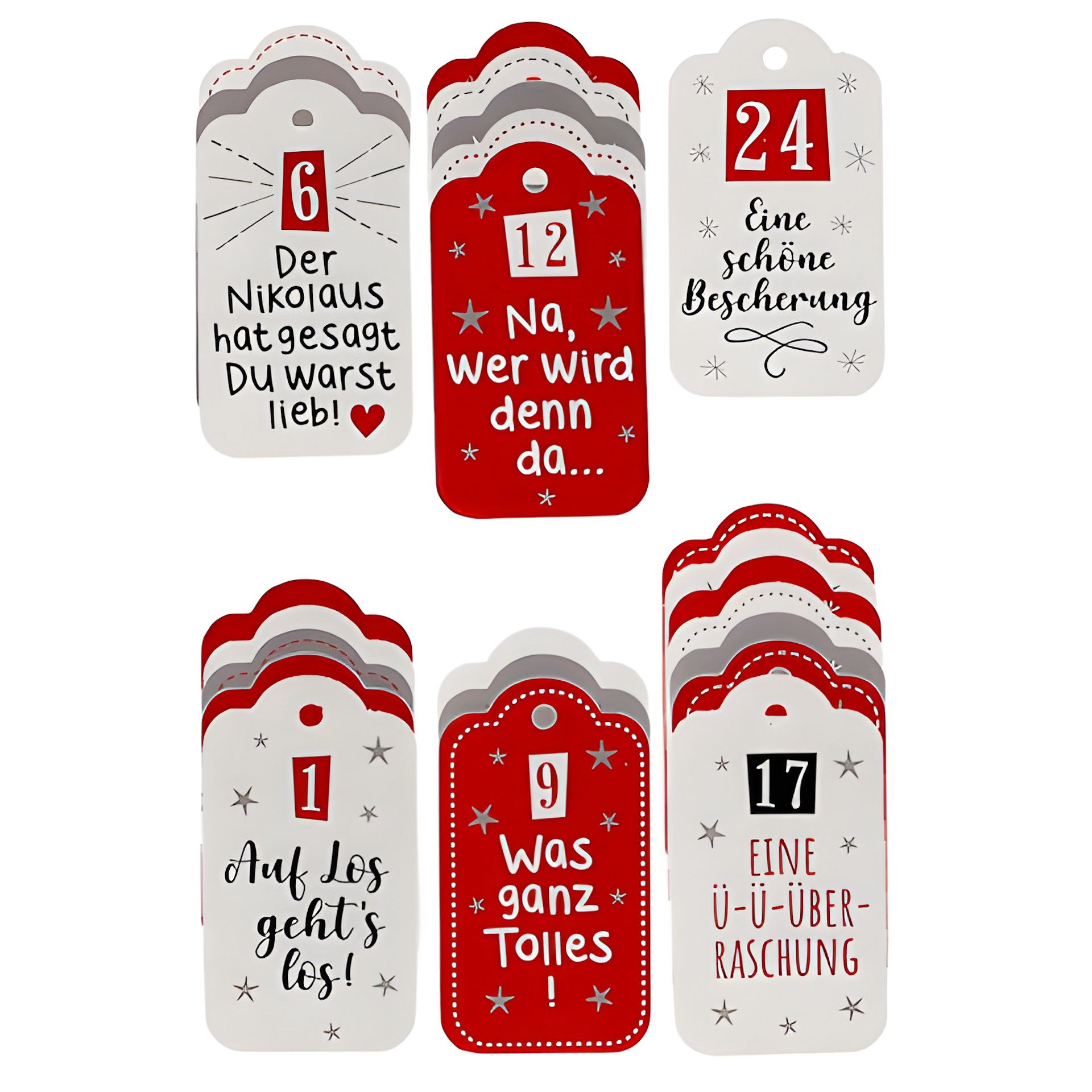 Adventskalender-Anhänger mit Sprüchen, 24 Stück