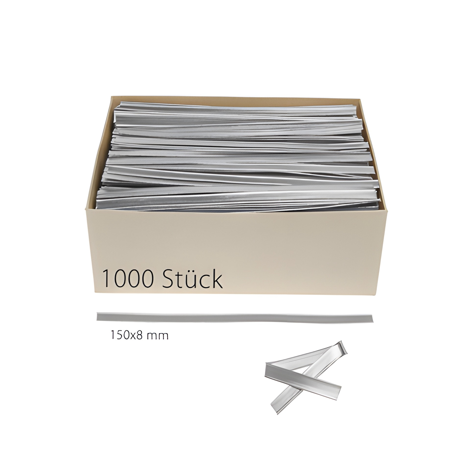 Clipbandverschlüsse 150 x 8 mm silber, 1000 Stück