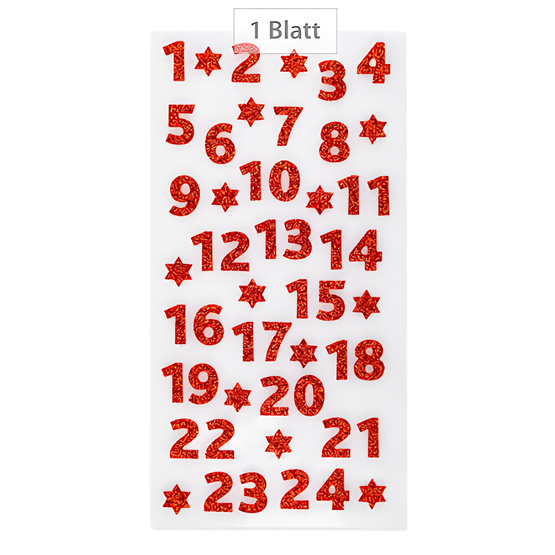 Adventskalender-Zahlen Glitter rot, 24 Stück