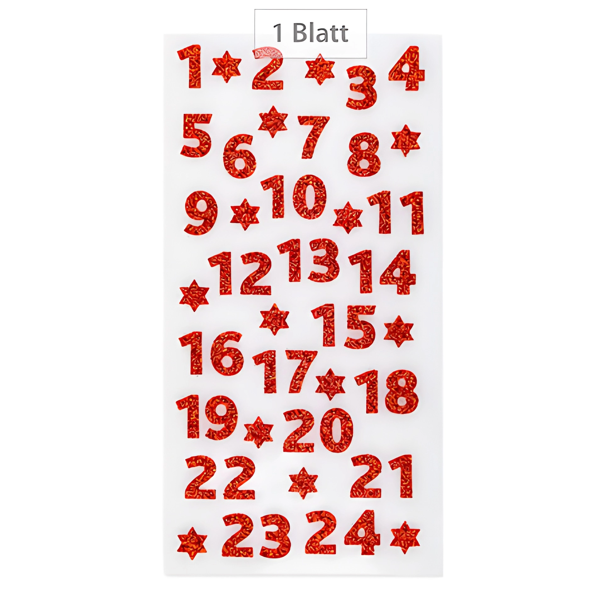 Adventskalender-Zahlen Glitter rot, 24 Stück
