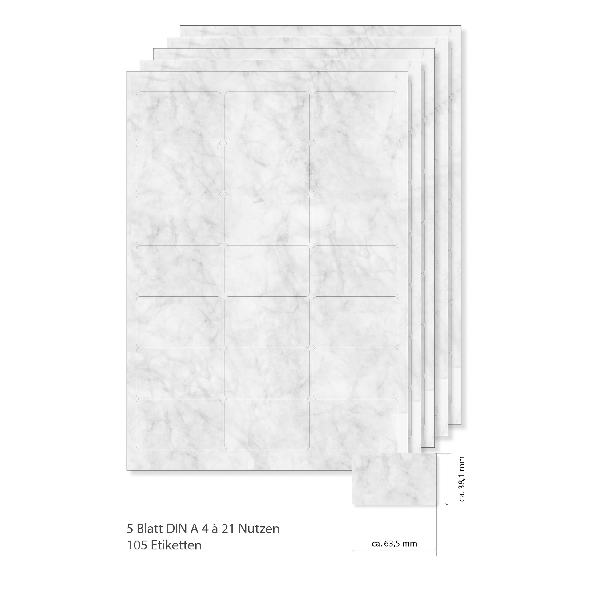 Etiketten 63,5 x 38,1 mm grau marmoriert -  5 Blatt A4