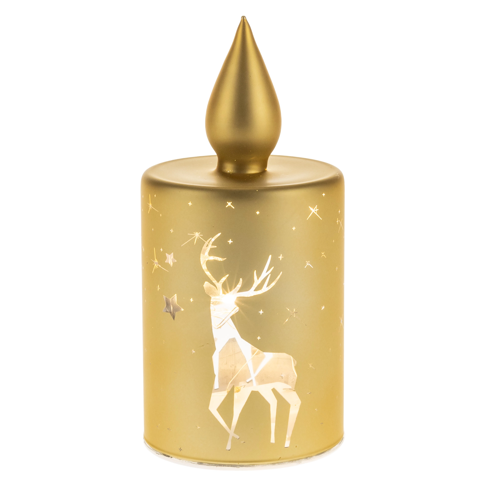 LED-Licht 'Kerze mit Hirsch' 15 cm, gold, 10 LEDs