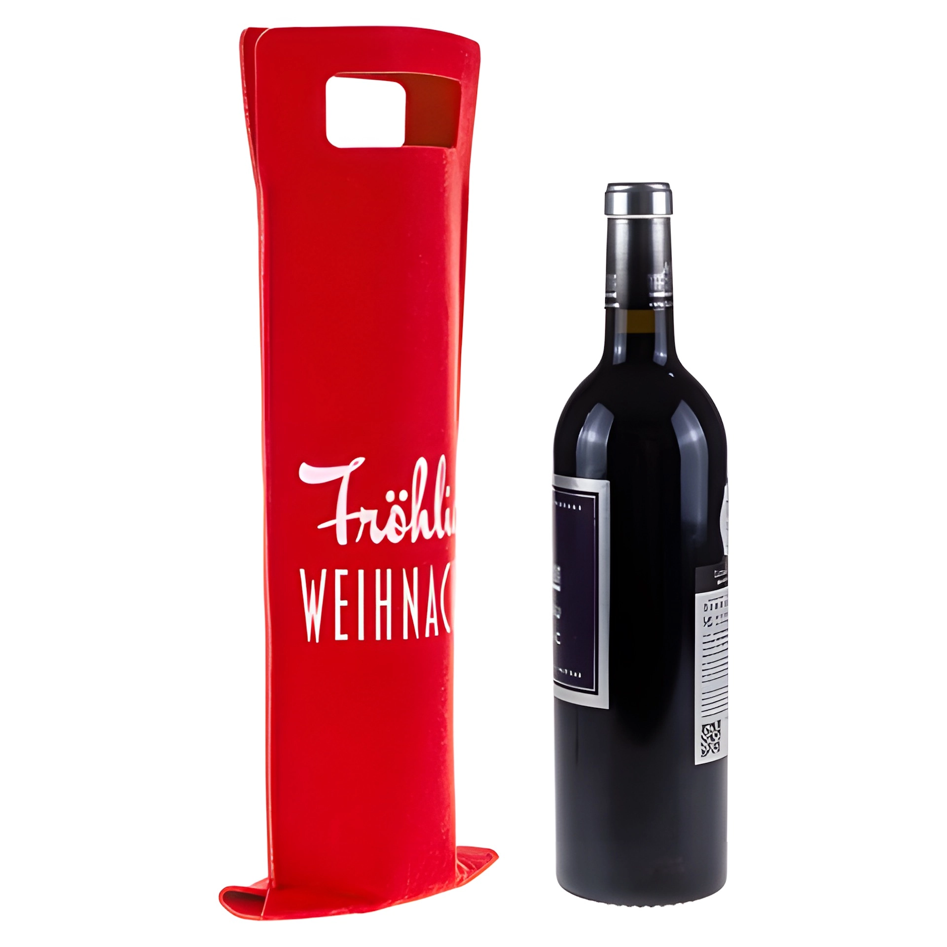 Flaschentasche 'Fröhliche WEIHNACHTEN' Filz, 14 x 41 cm, rot